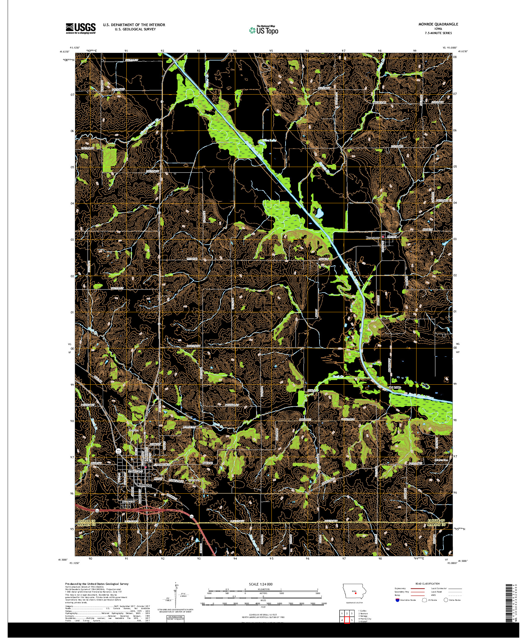 USGS US TOPO 7.5-MINUTE MAP FOR MONROE, IA 2018