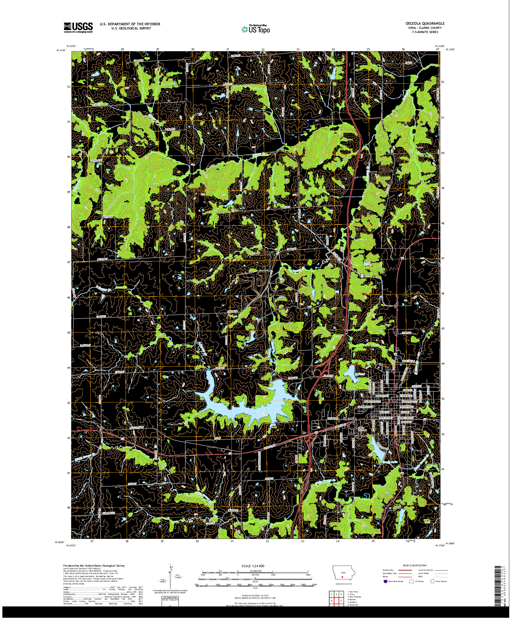 USGS US TOPO 7.5-MINUTE MAP FOR OSCEOLA, IA 2018