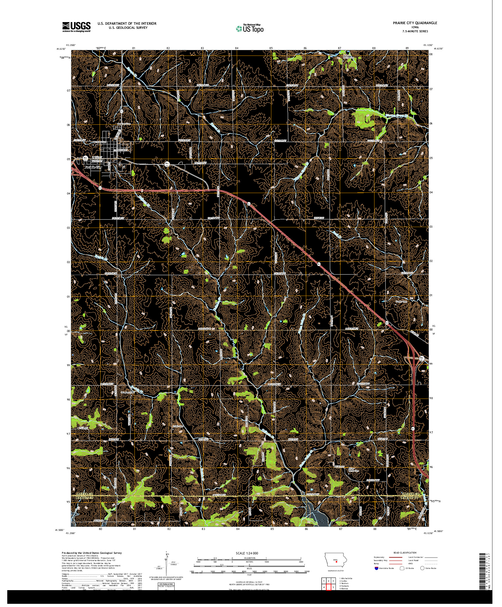 USGS US TOPO 7.5-MINUTE MAP FOR PRAIRIE CITY, IA 2018