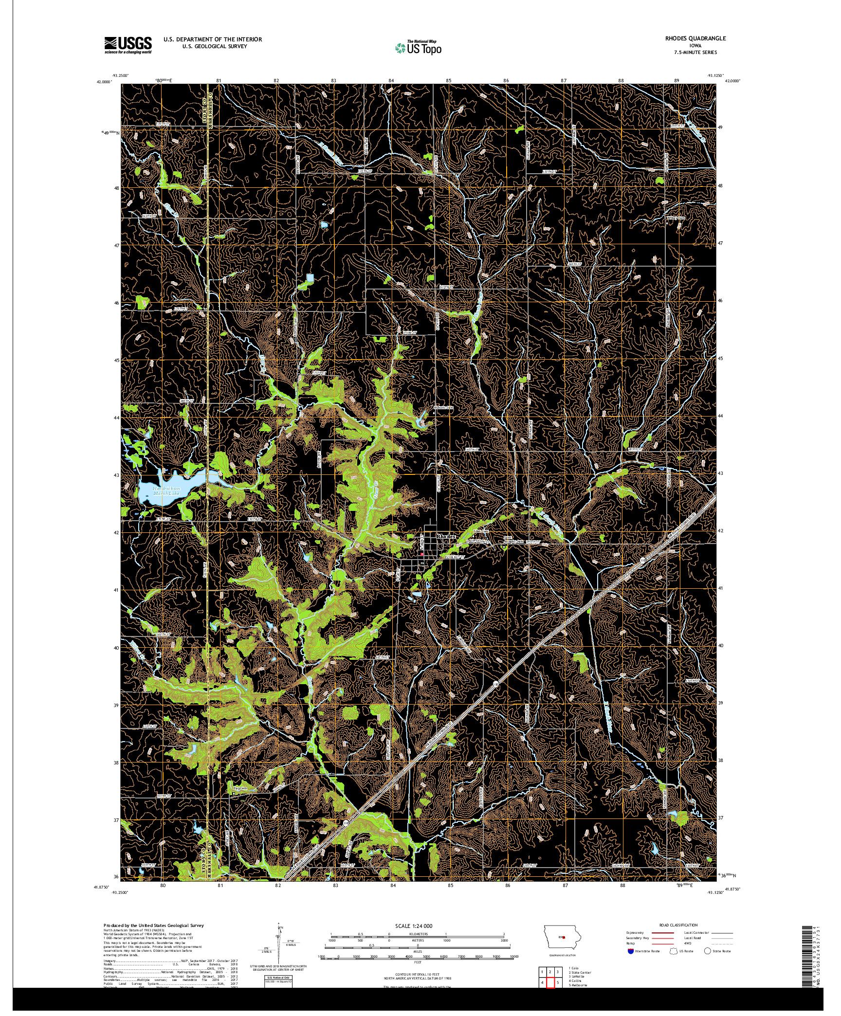 USGS US TOPO 7.5-MINUTE MAP FOR RHODES, IA 2018