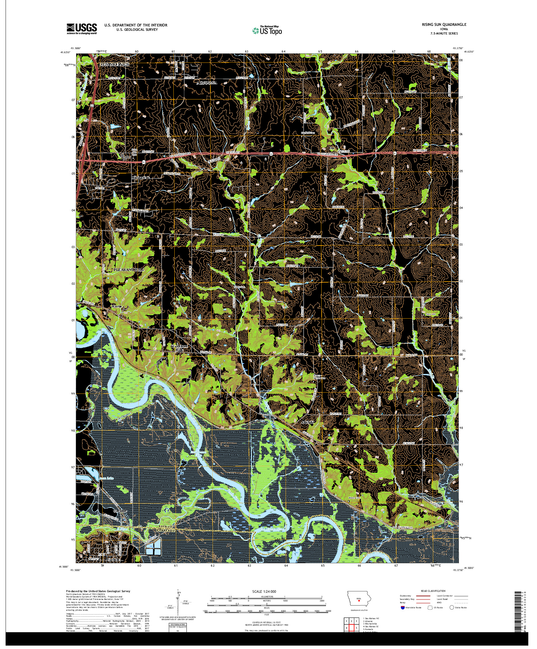 USGS US TOPO 7.5-MINUTE MAP FOR RISING SUN, IA 2018