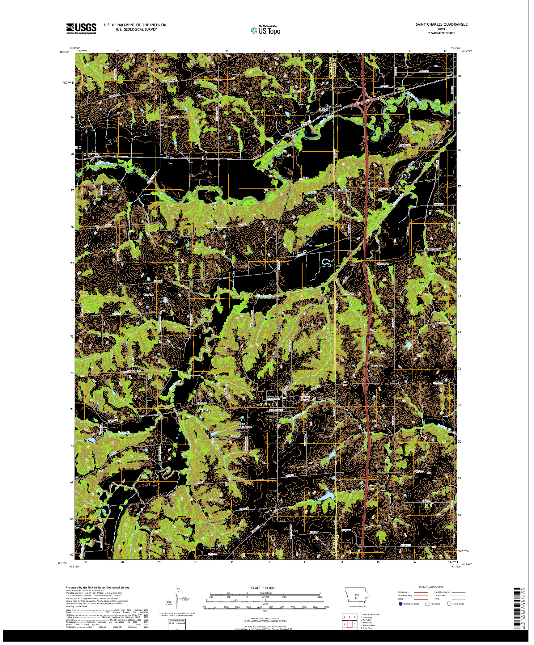 USGS US TOPO 7.5-MINUTE MAP FOR SAINT CHARLES, IA 2018