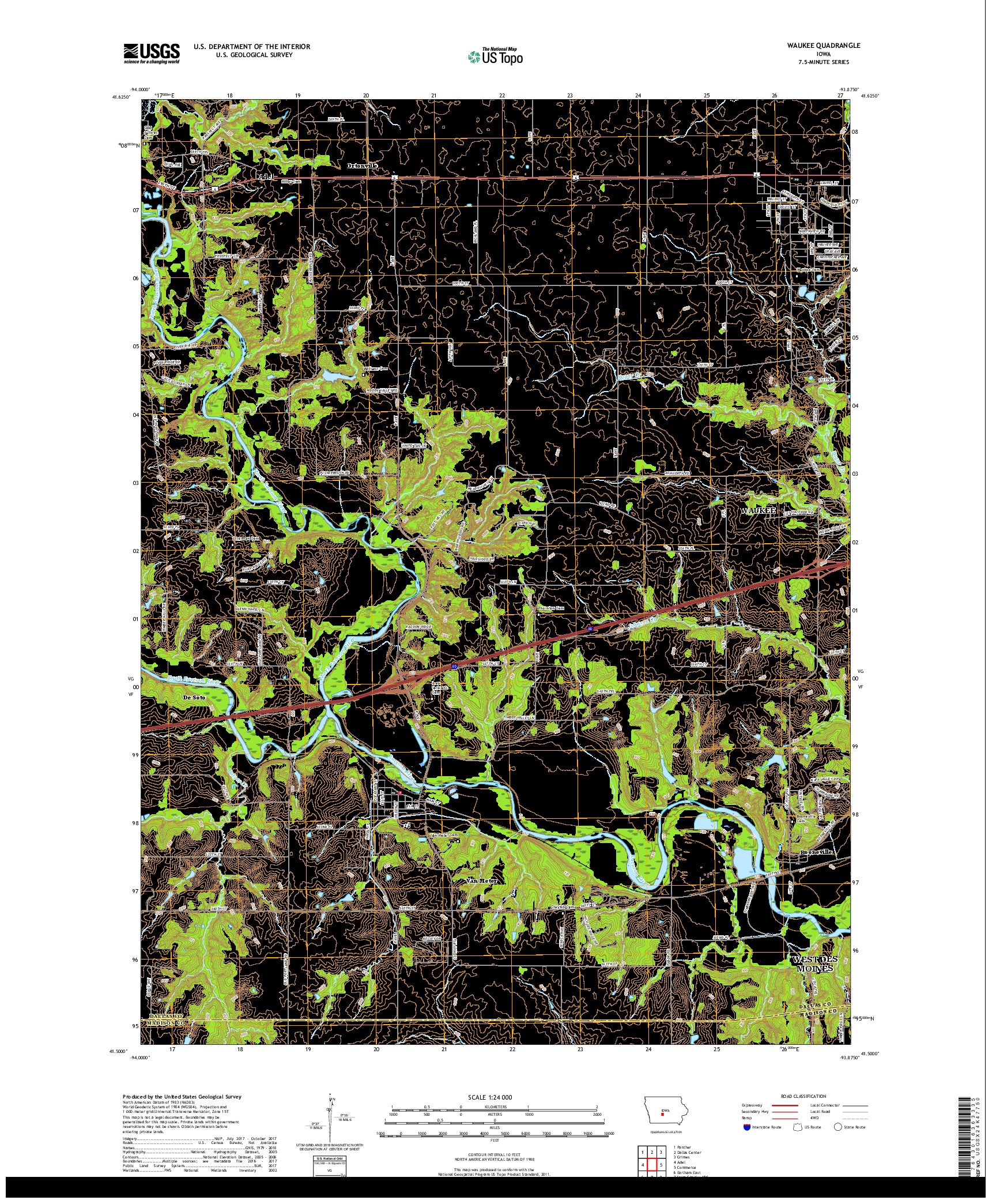 USGS US TOPO 7.5-MINUTE MAP FOR WAUKEE, IA 2018