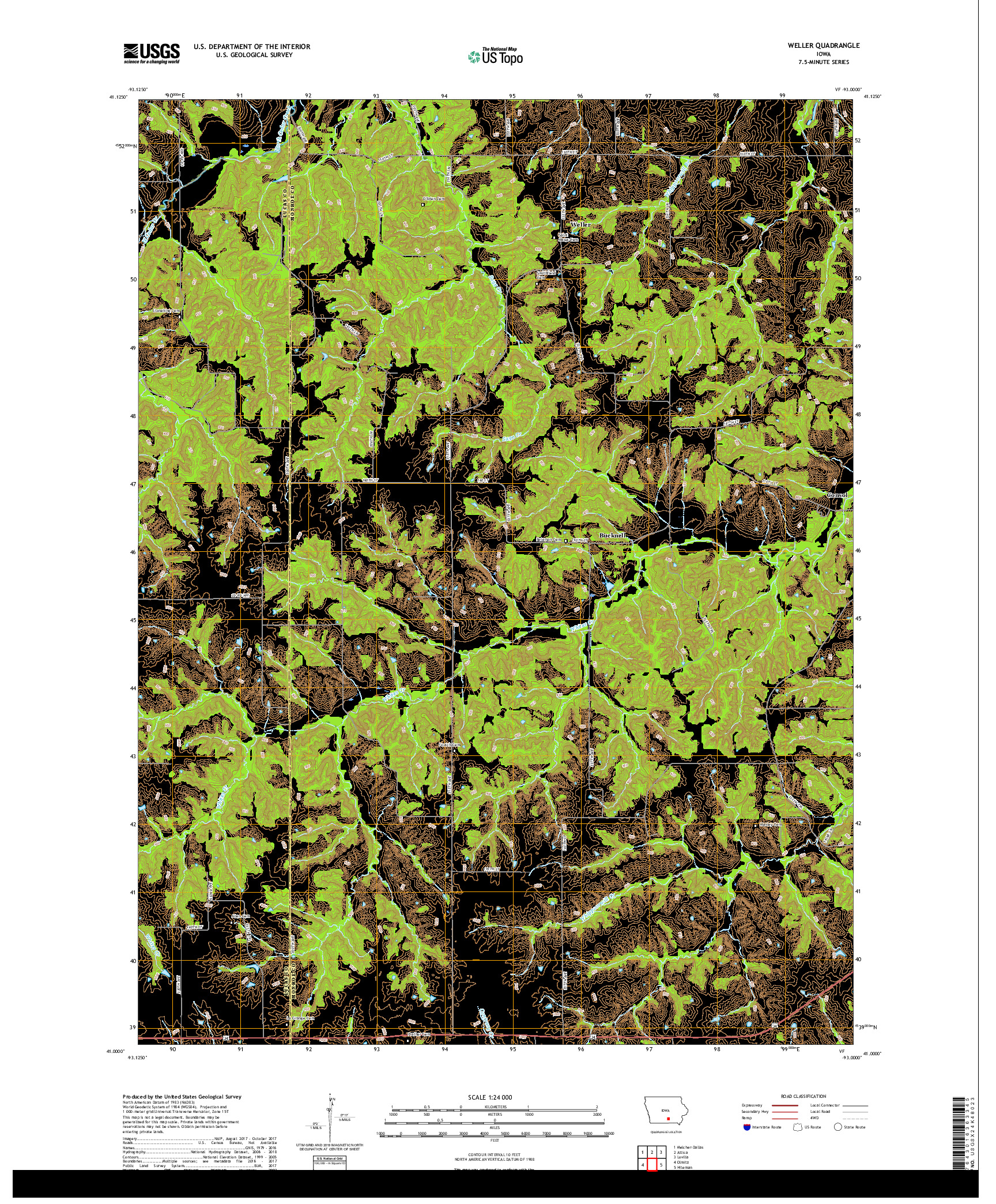 USGS US TOPO 7.5-MINUTE MAP FOR WELLER, IA 2018