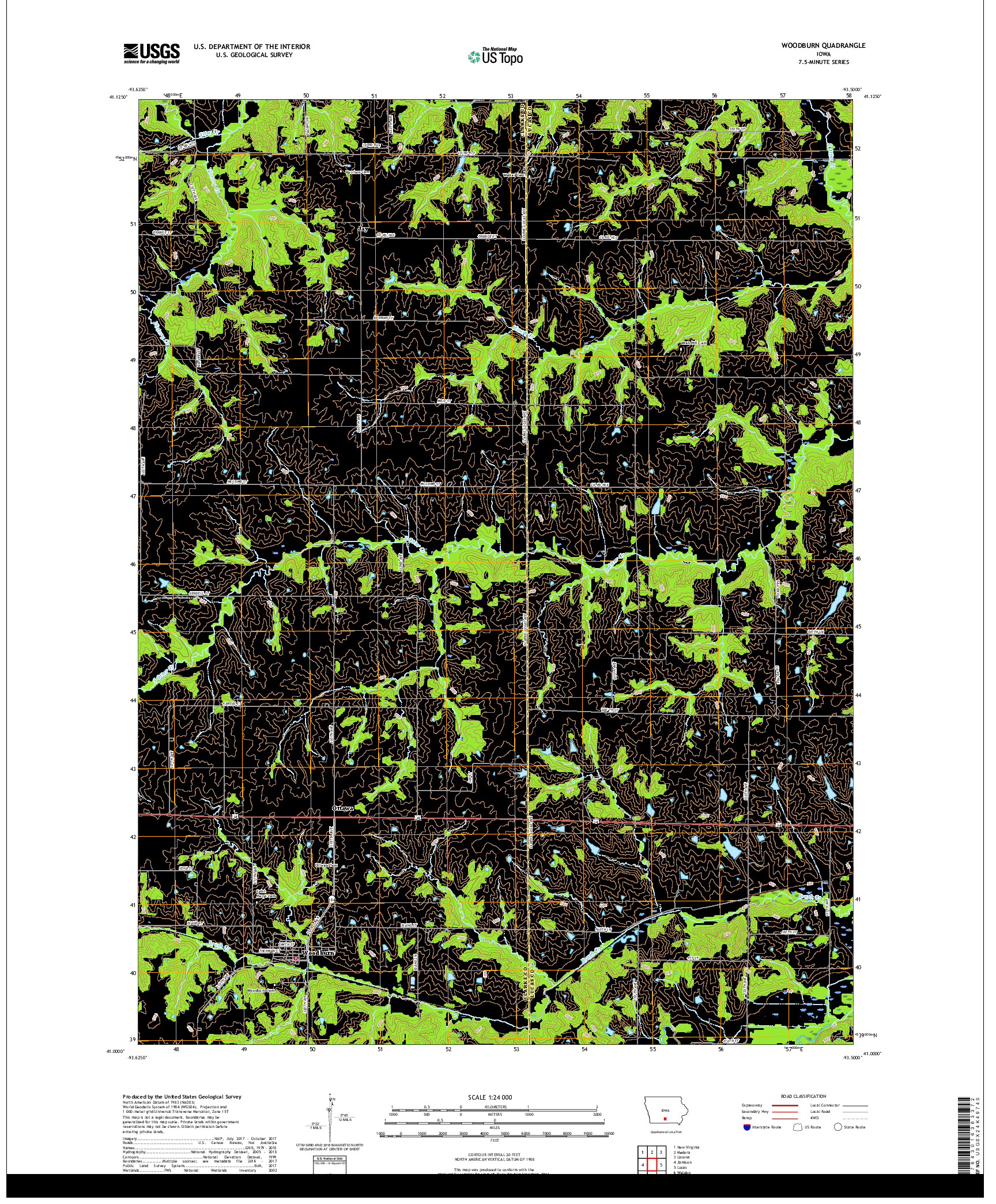 USGS US TOPO 7.5-MINUTE MAP FOR WOODBURN, IA 2018