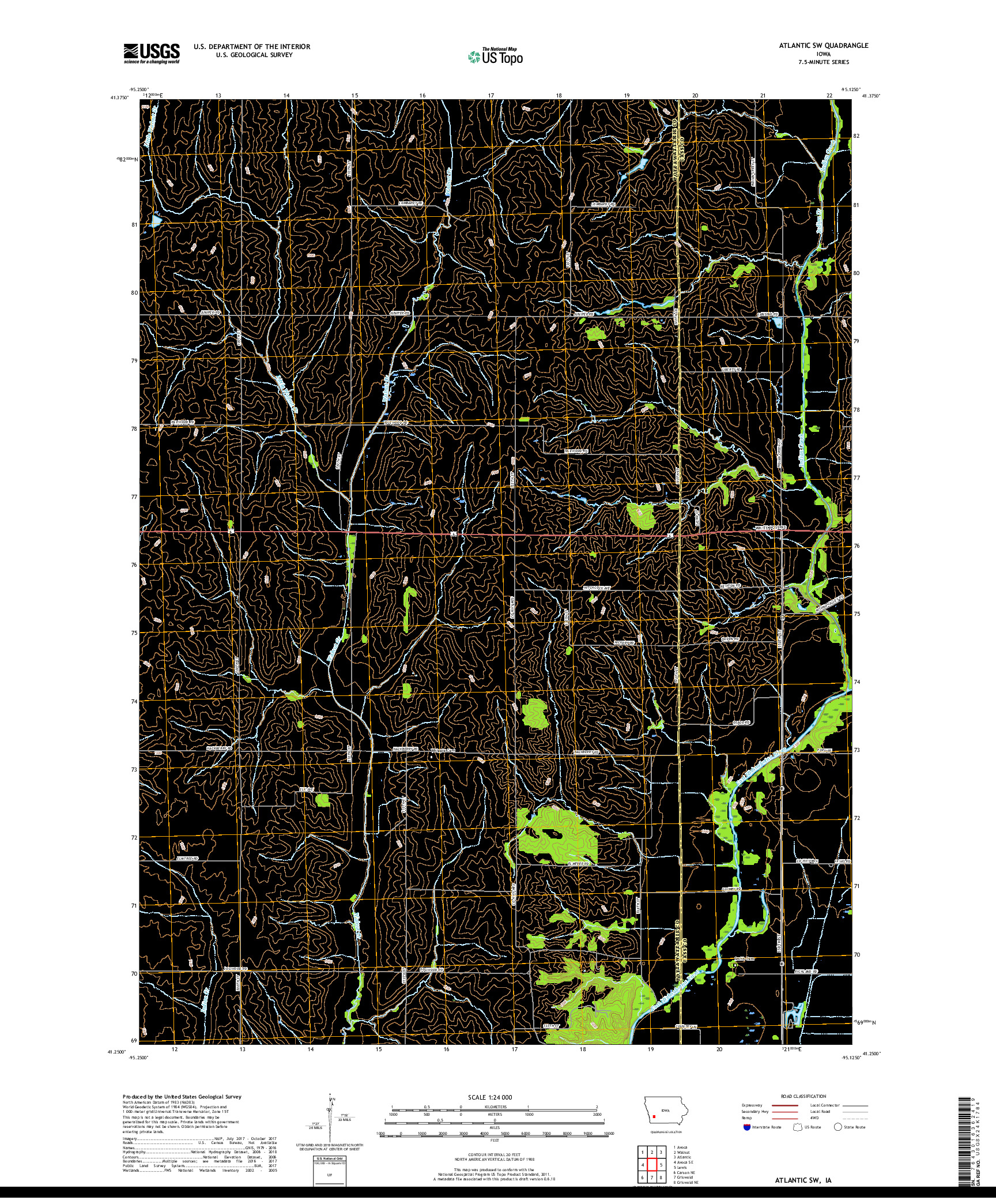 USGS US TOPO 7.5-MINUTE MAP FOR ATLANTIC SW, IA 2018