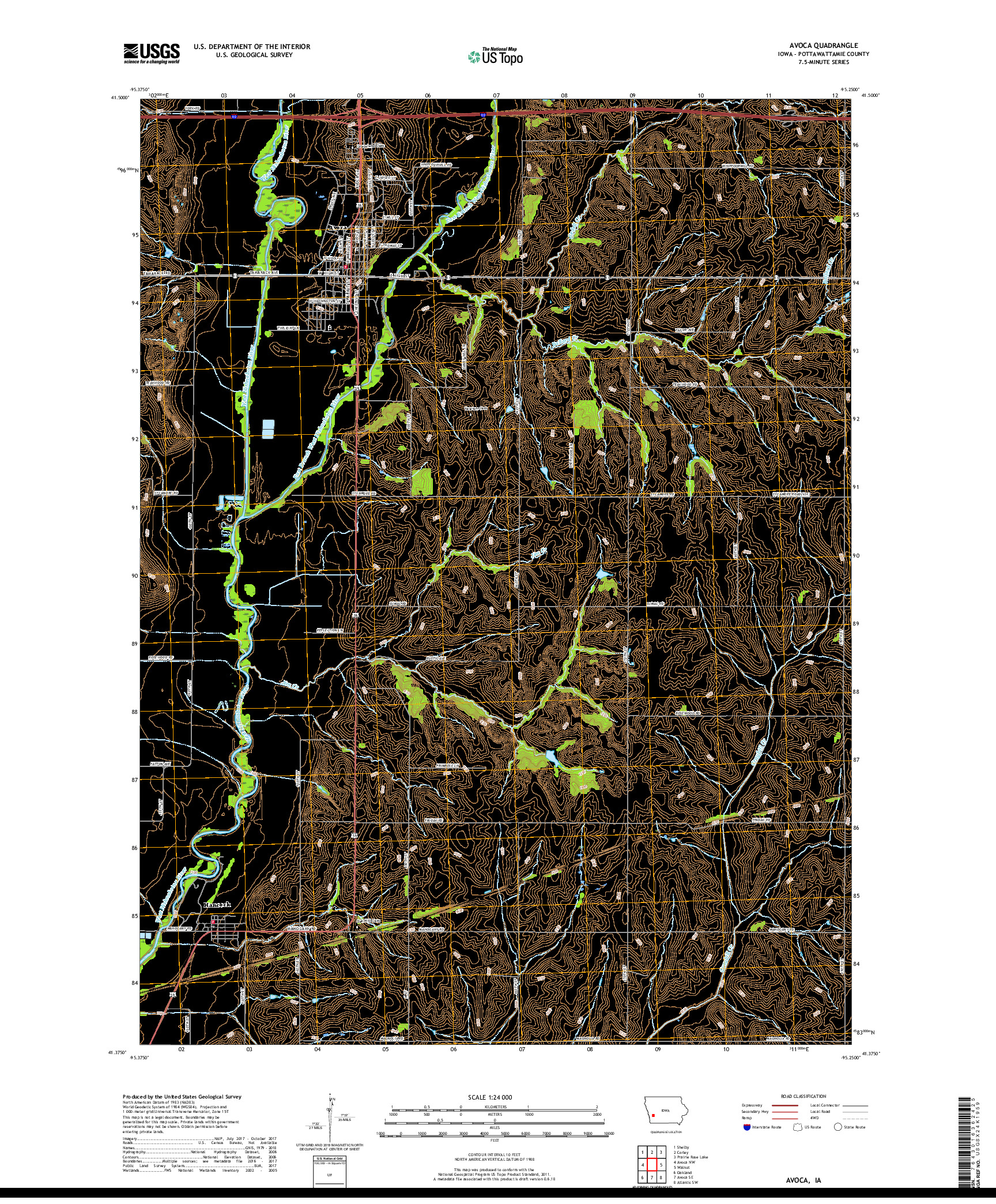 USGS US TOPO 7.5-MINUTE MAP FOR AVOCA, IA 2018