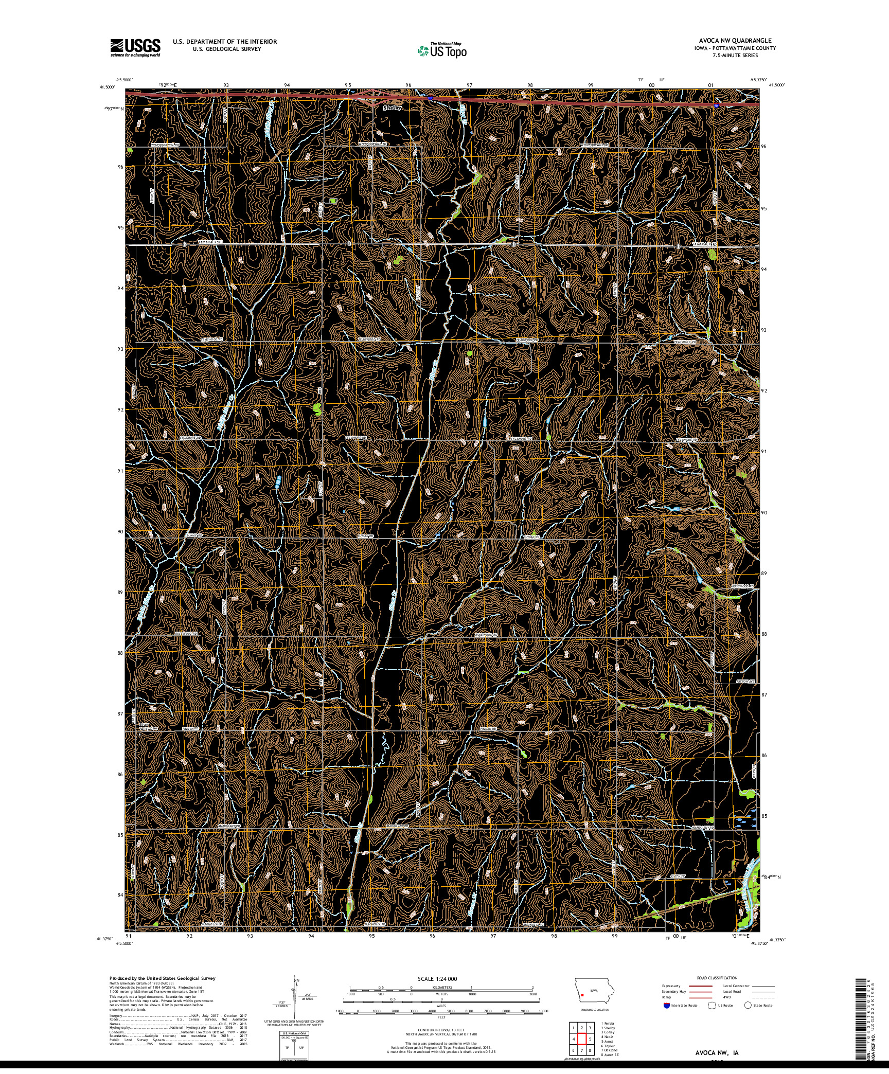 USGS US TOPO 7.5-MINUTE MAP FOR AVOCA NW, IA 2018