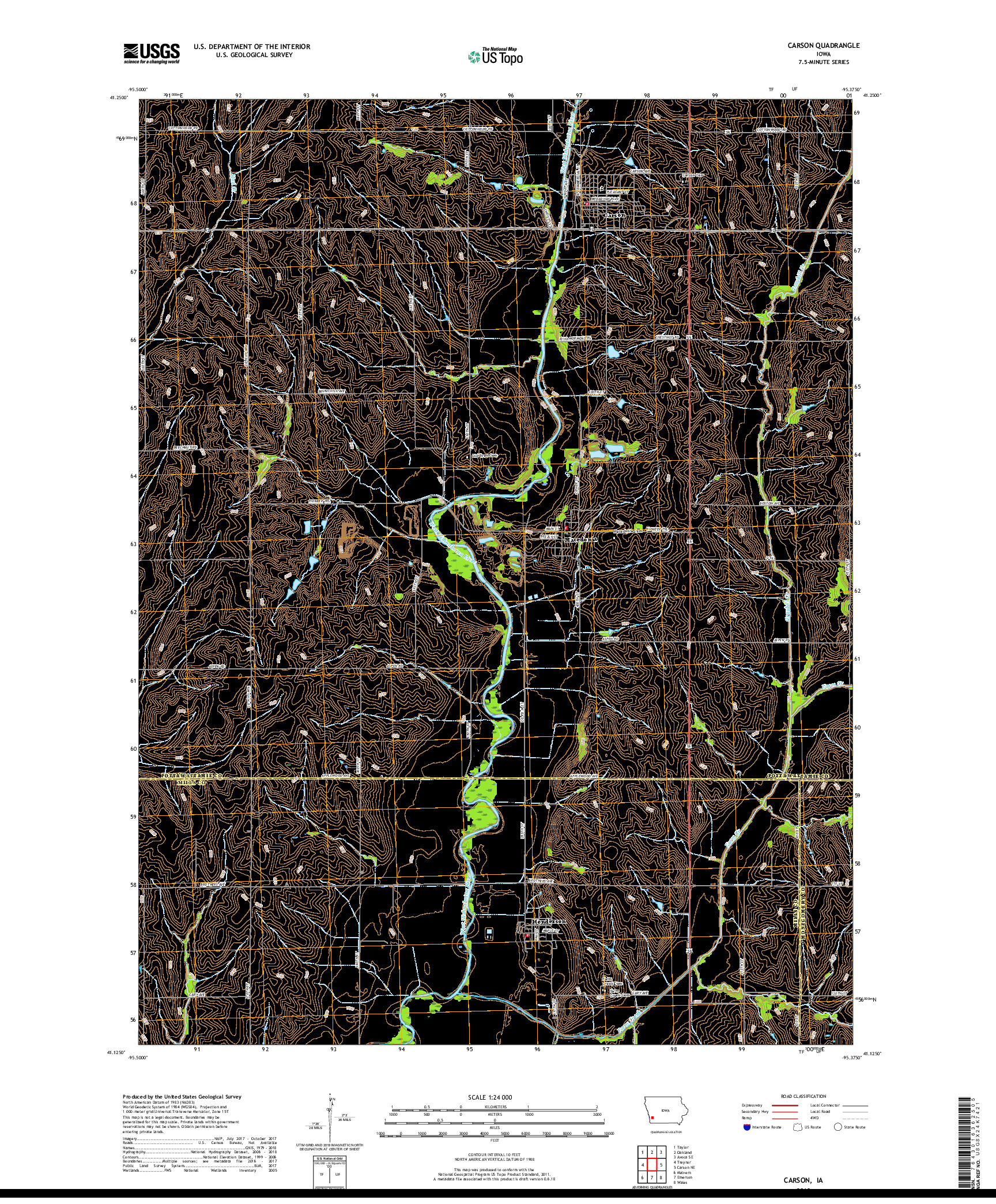 USGS US TOPO 7.5-MINUTE MAP FOR CARSON, IA 2018