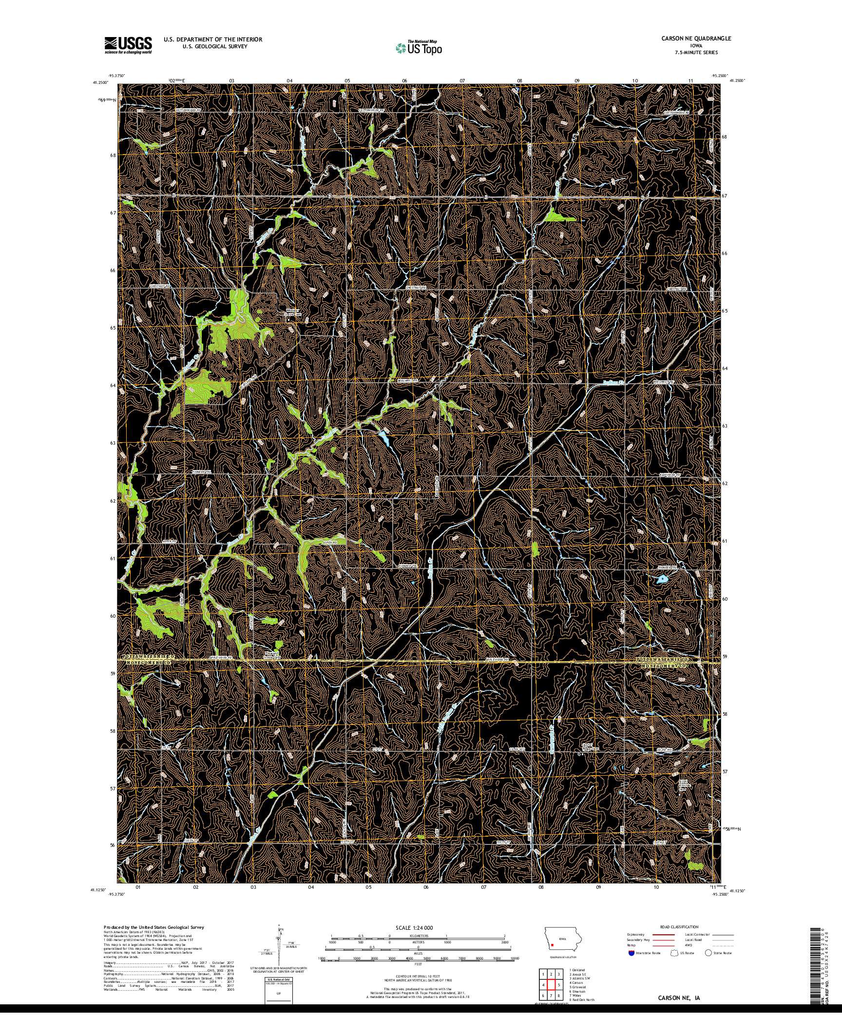 USGS US TOPO 7.5-MINUTE MAP FOR CARSON NE, IA 2018