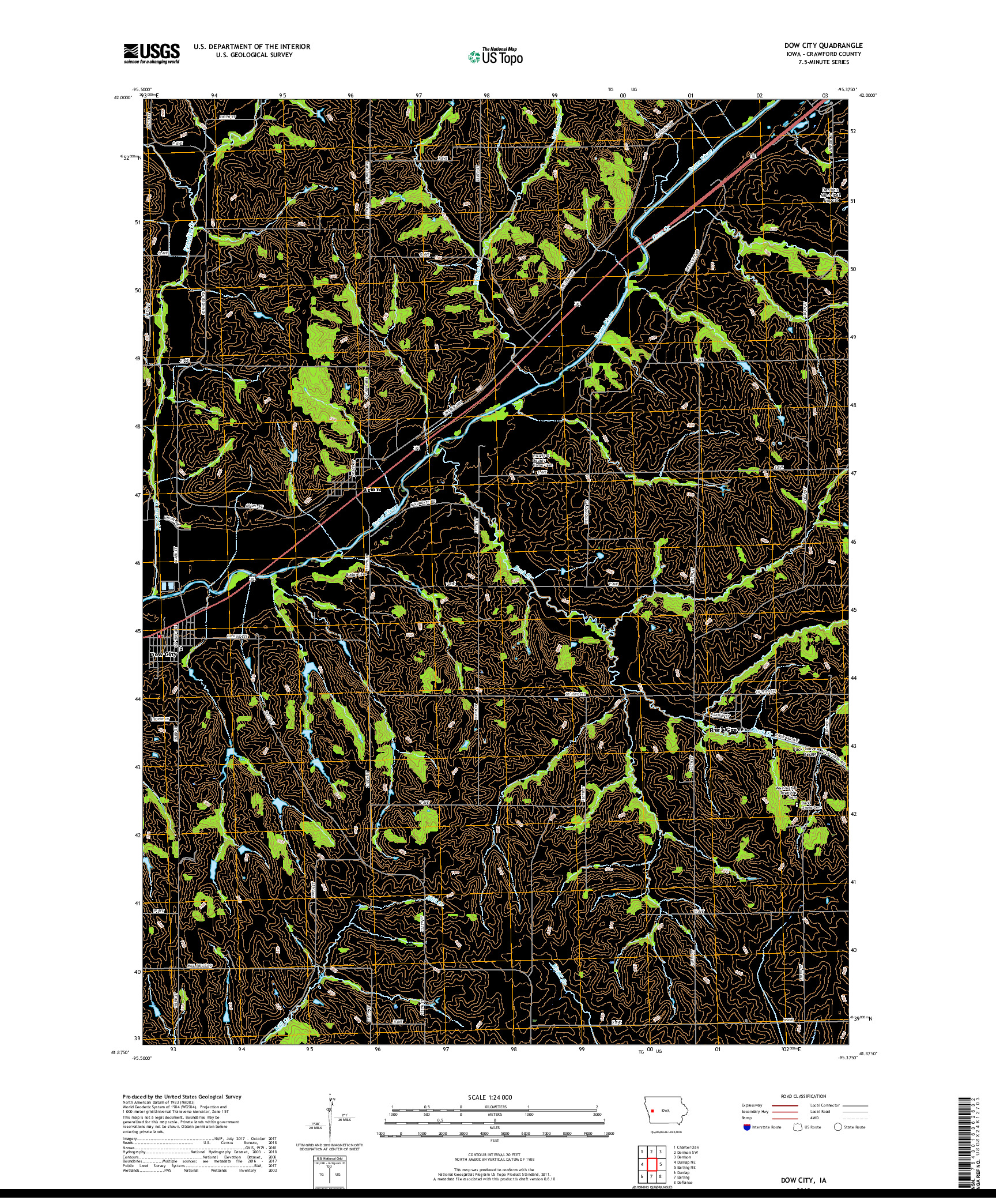 USGS US TOPO 7.5-MINUTE MAP FOR DOW CITY, IA 2018
