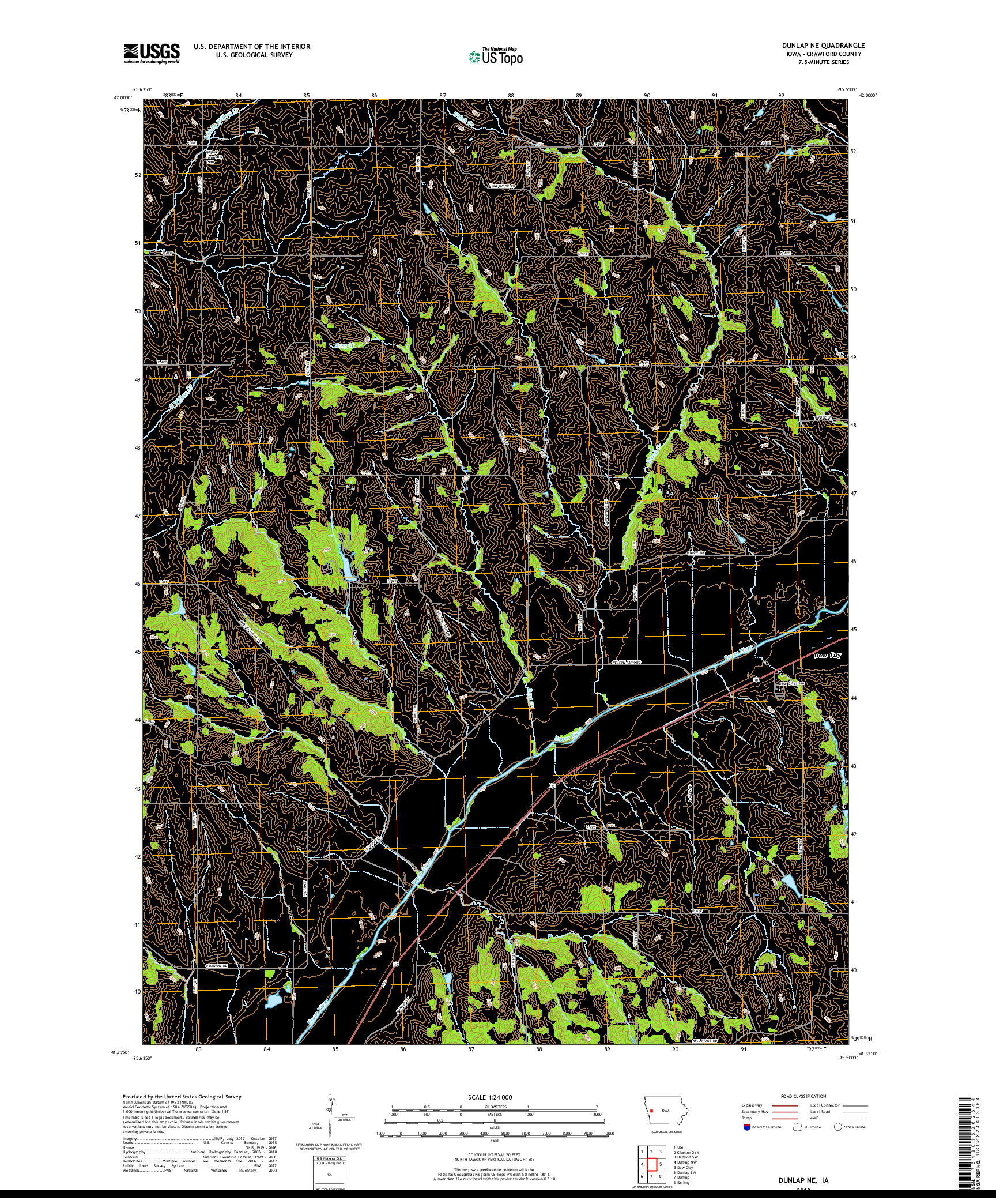 USGS US TOPO 7.5-MINUTE MAP FOR DUNLAP NE, IA 2018