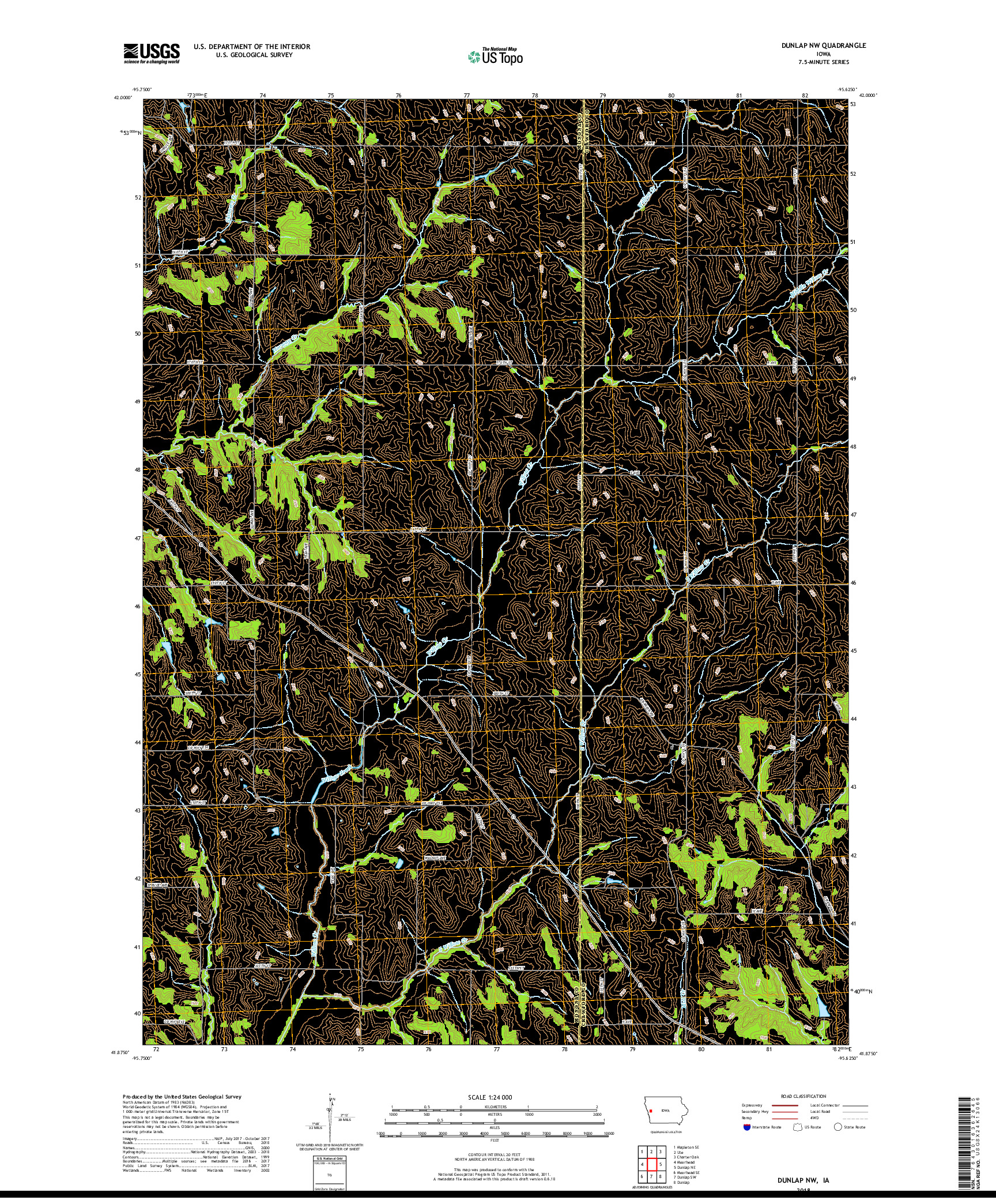 USGS US TOPO 7.5-MINUTE MAP FOR DUNLAP NW, IA 2018