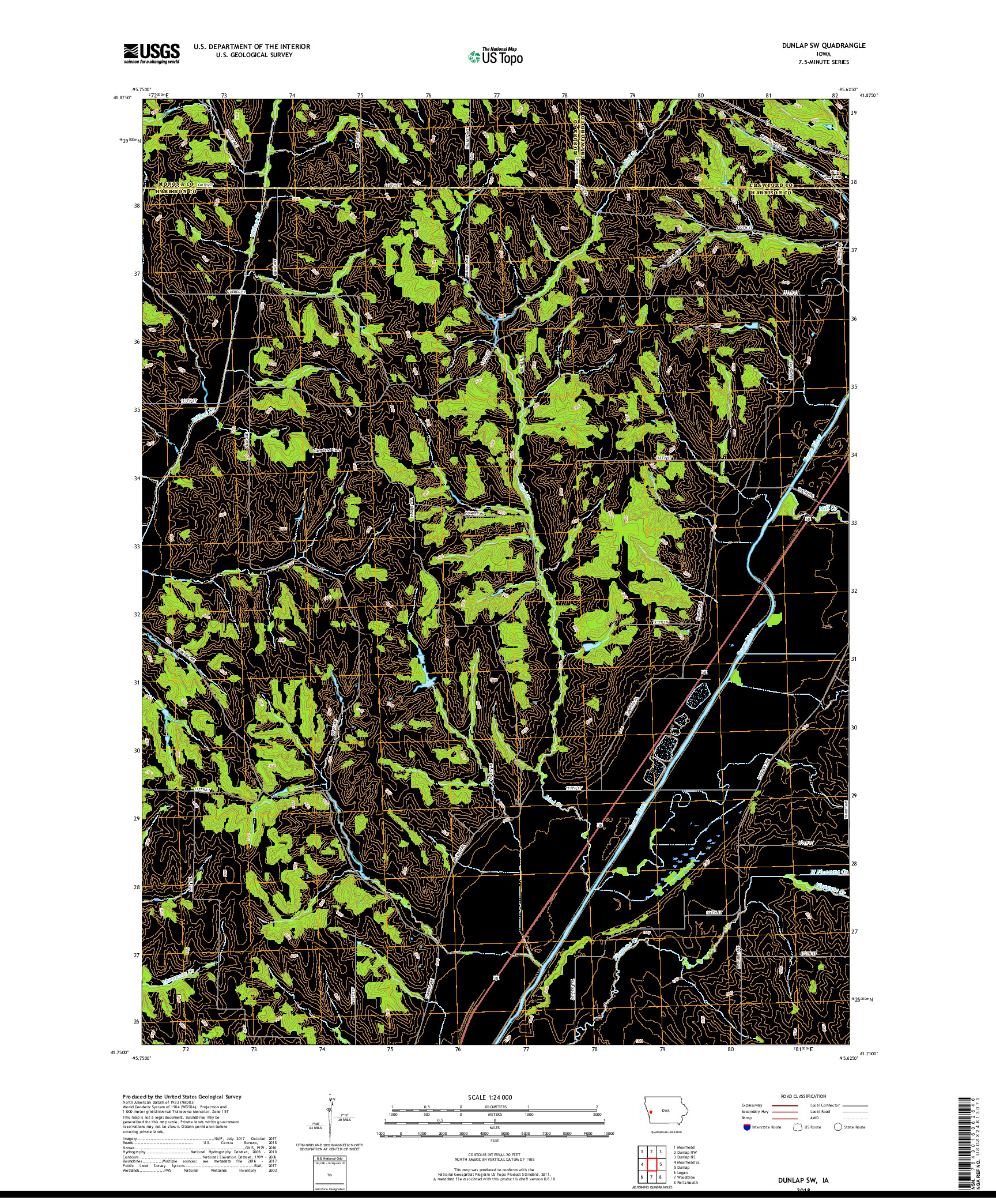 USGS US TOPO 7.5-MINUTE MAP FOR DUNLAP SW, IA 2018