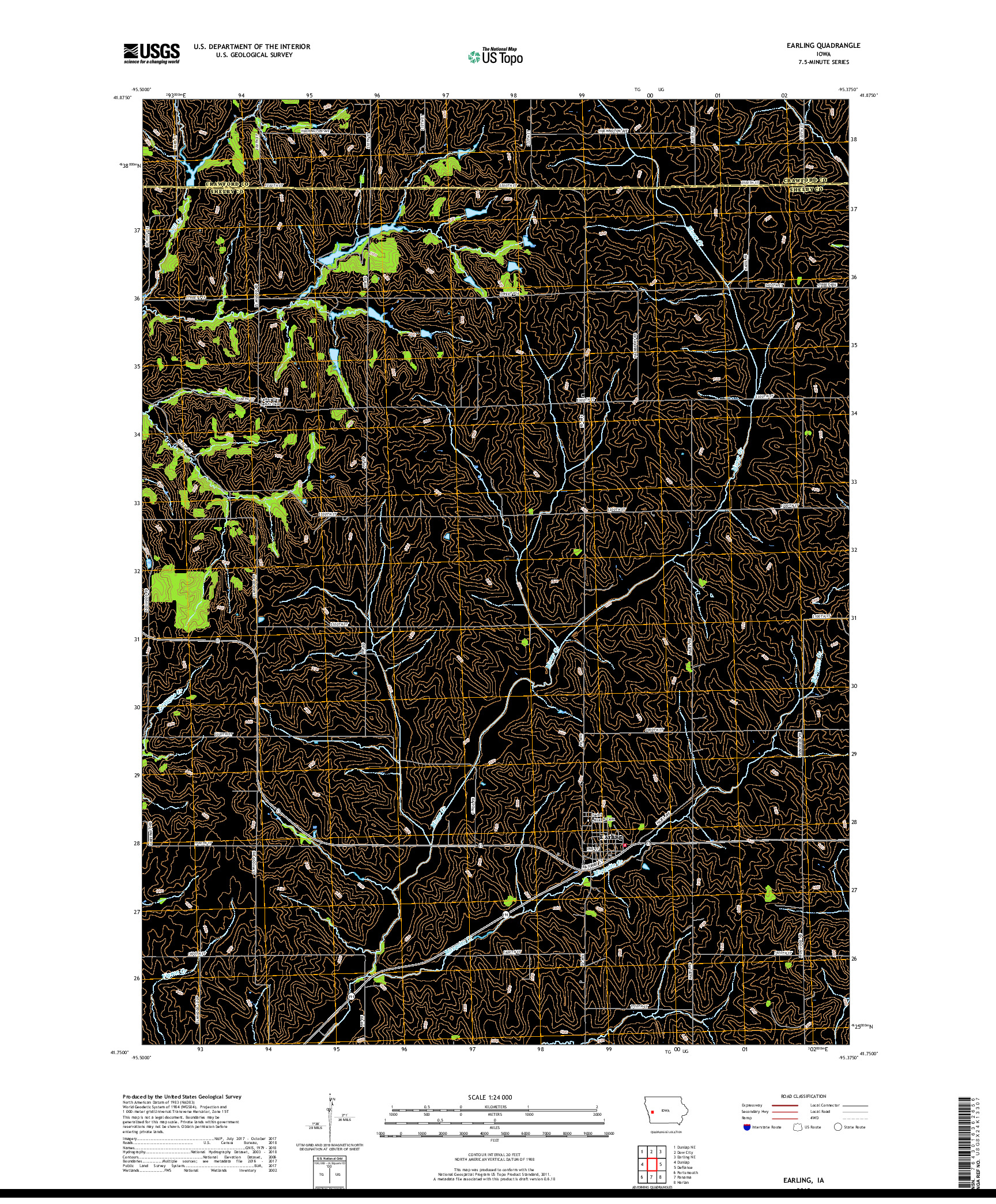 USGS US TOPO 7.5-MINUTE MAP FOR EARLING, IA 2018