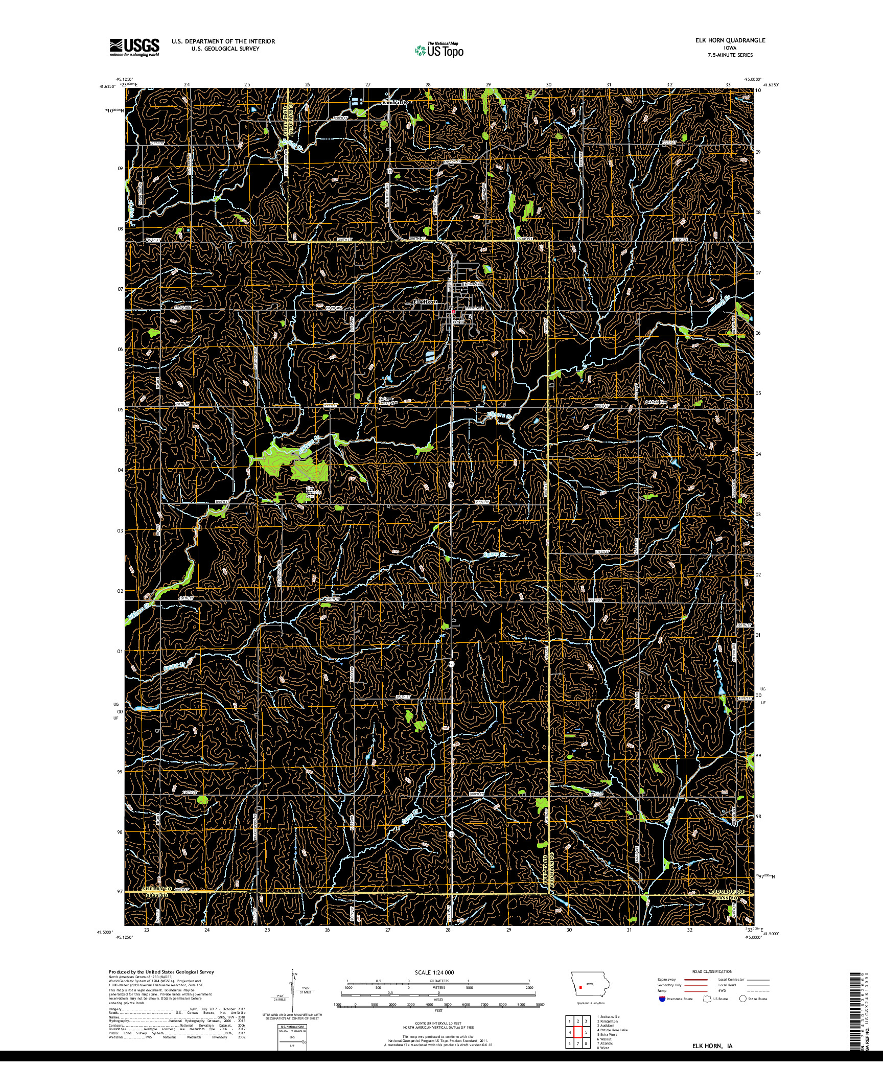 USGS US TOPO 7.5-MINUTE MAP FOR ELK HORN, IA 2018
