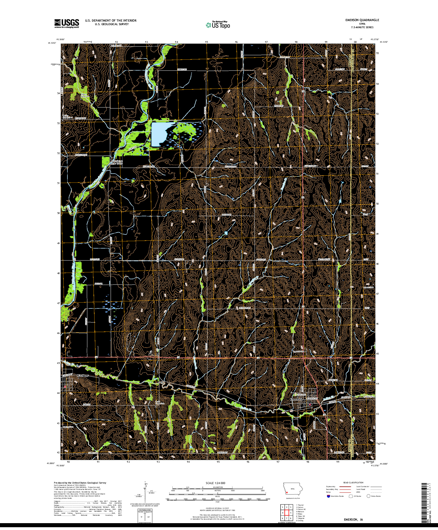 USGS US TOPO 7.5-MINUTE MAP FOR EMERSON, IA 2018