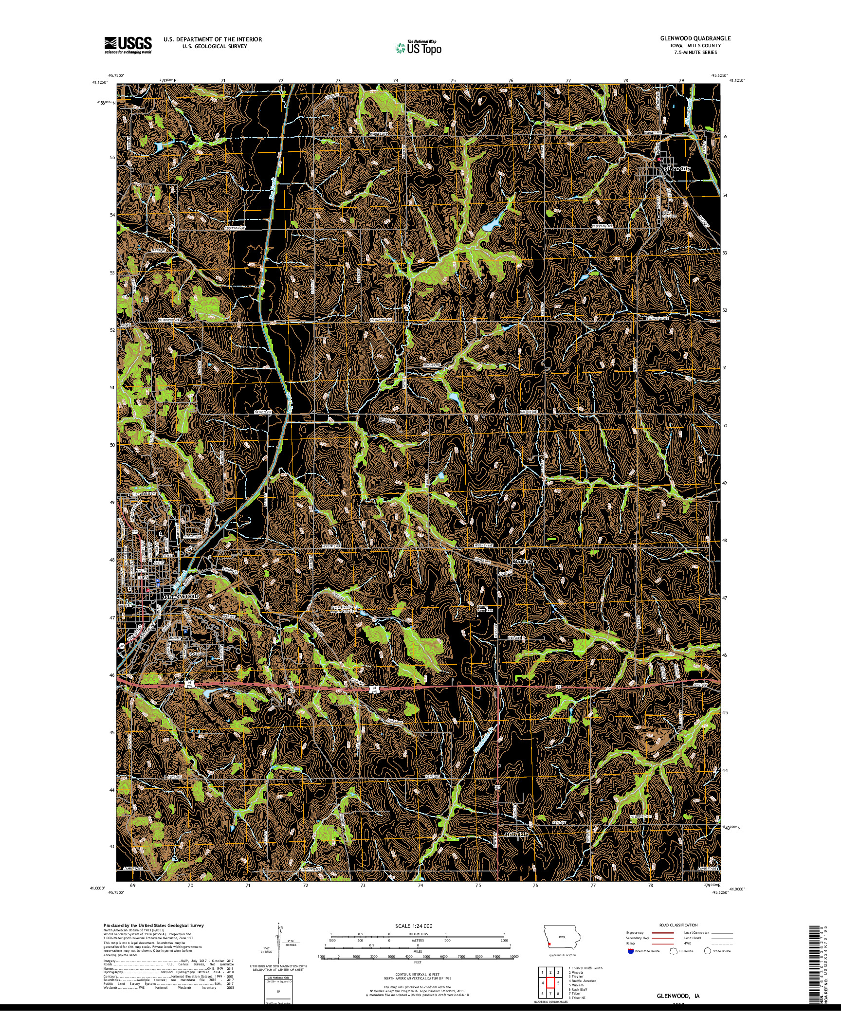 USGS US TOPO 7.5-MINUTE MAP FOR GLENWOOD, IA 2018