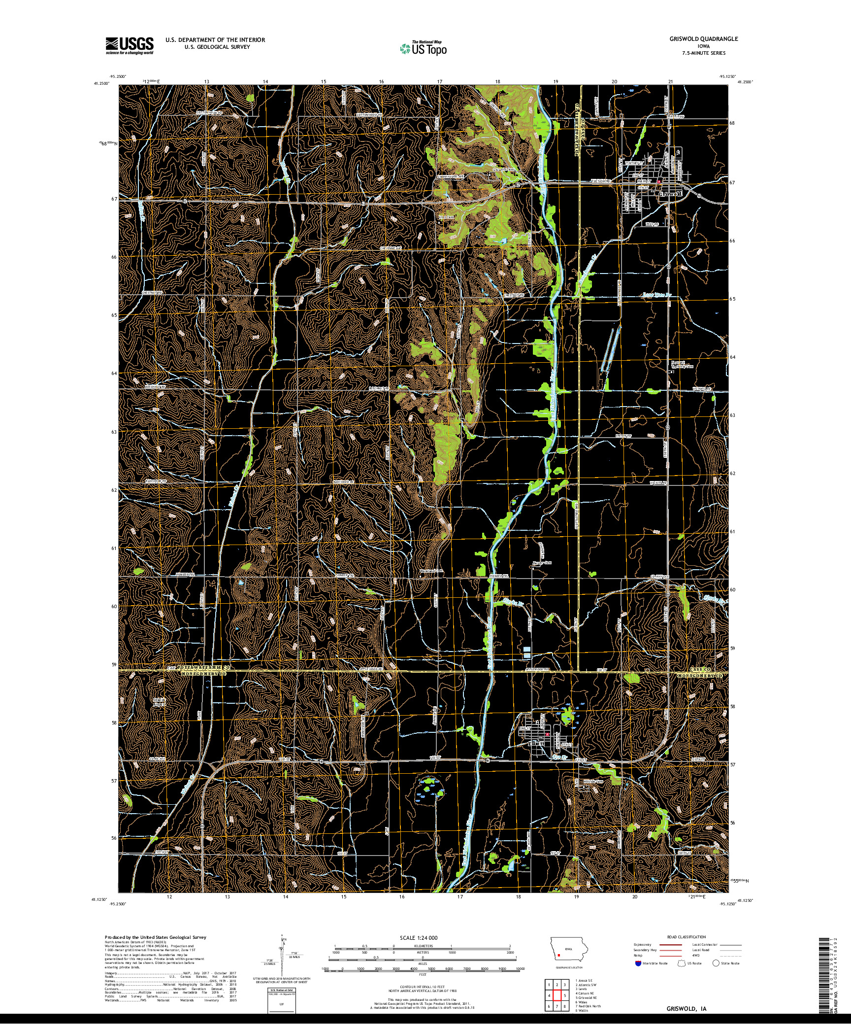 USGS US TOPO 7.5-MINUTE MAP FOR GRISWOLD, IA 2018