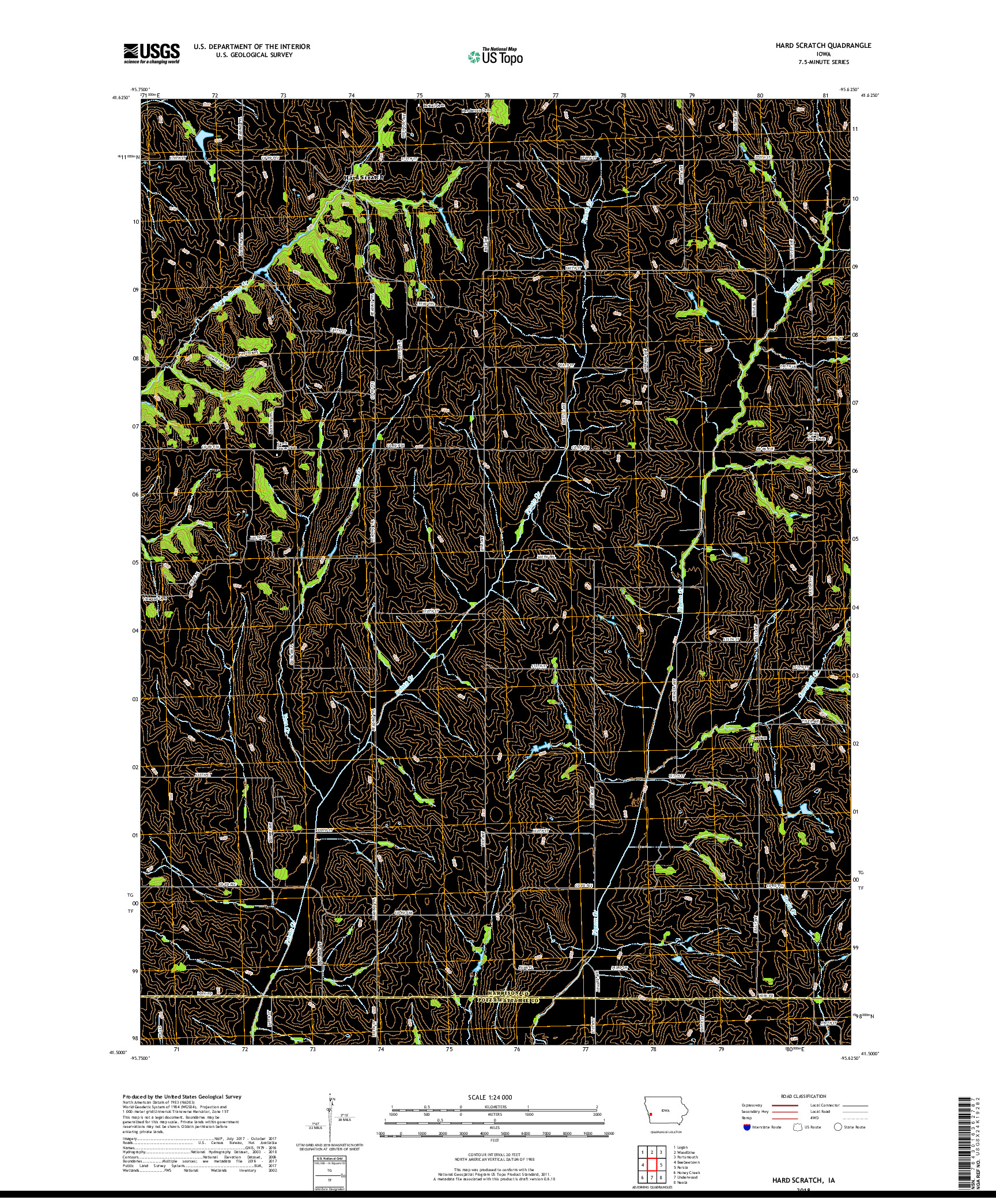 USGS US TOPO 7.5-MINUTE MAP FOR HARD SCRATCH, IA 2018