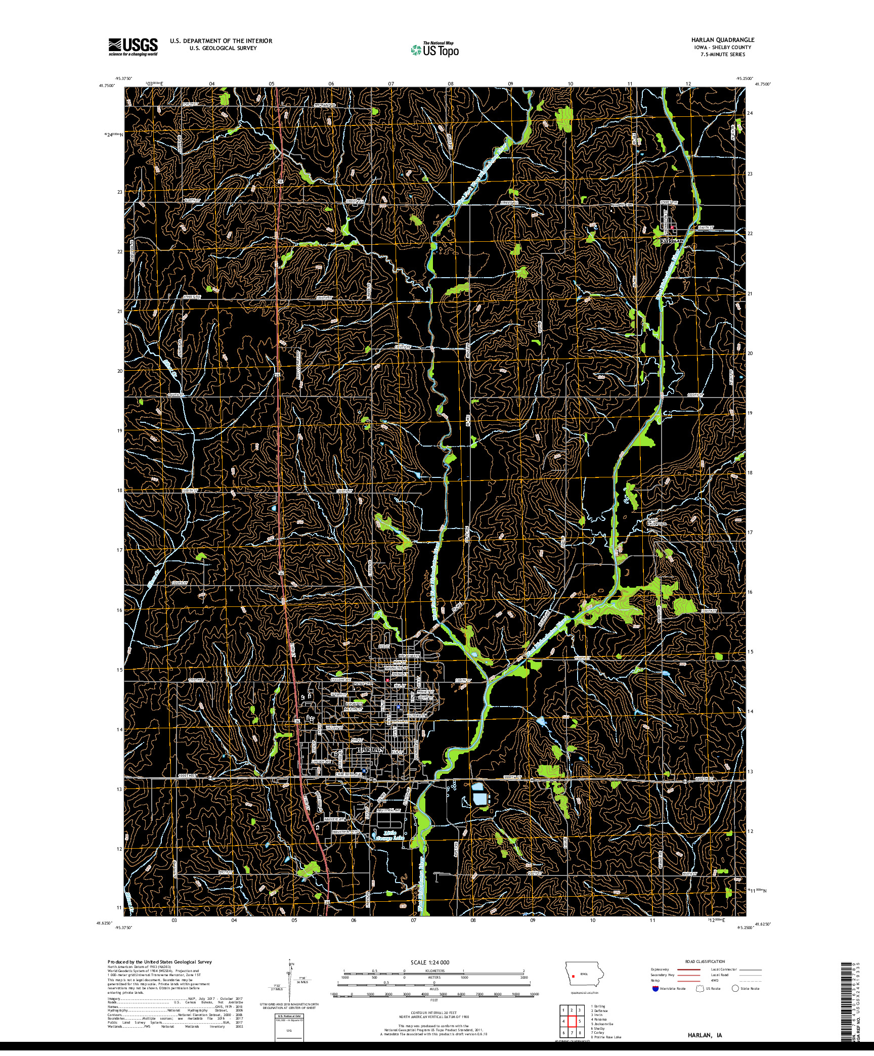 USGS US TOPO 7.5-MINUTE MAP FOR HARLAN, IA 2018