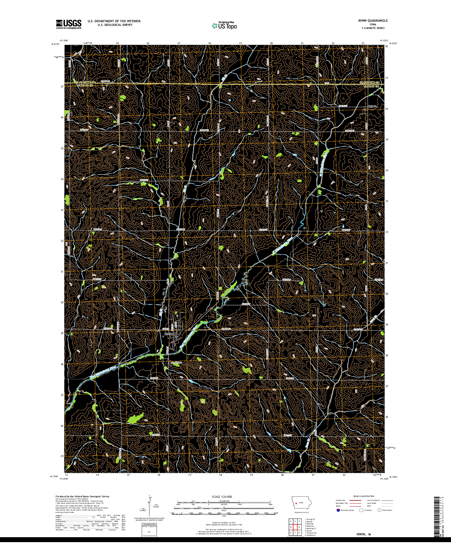 USGS US TOPO 7.5-MINUTE MAP FOR IRWIN, IA 2018