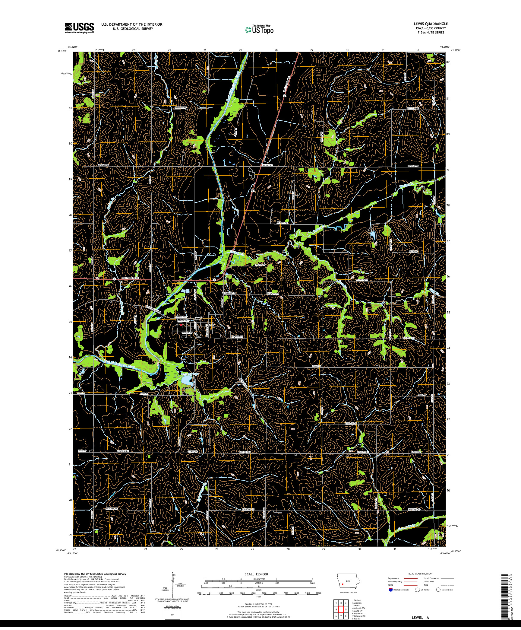 USGS US TOPO 7.5-MINUTE MAP FOR LEWIS, IA 2018