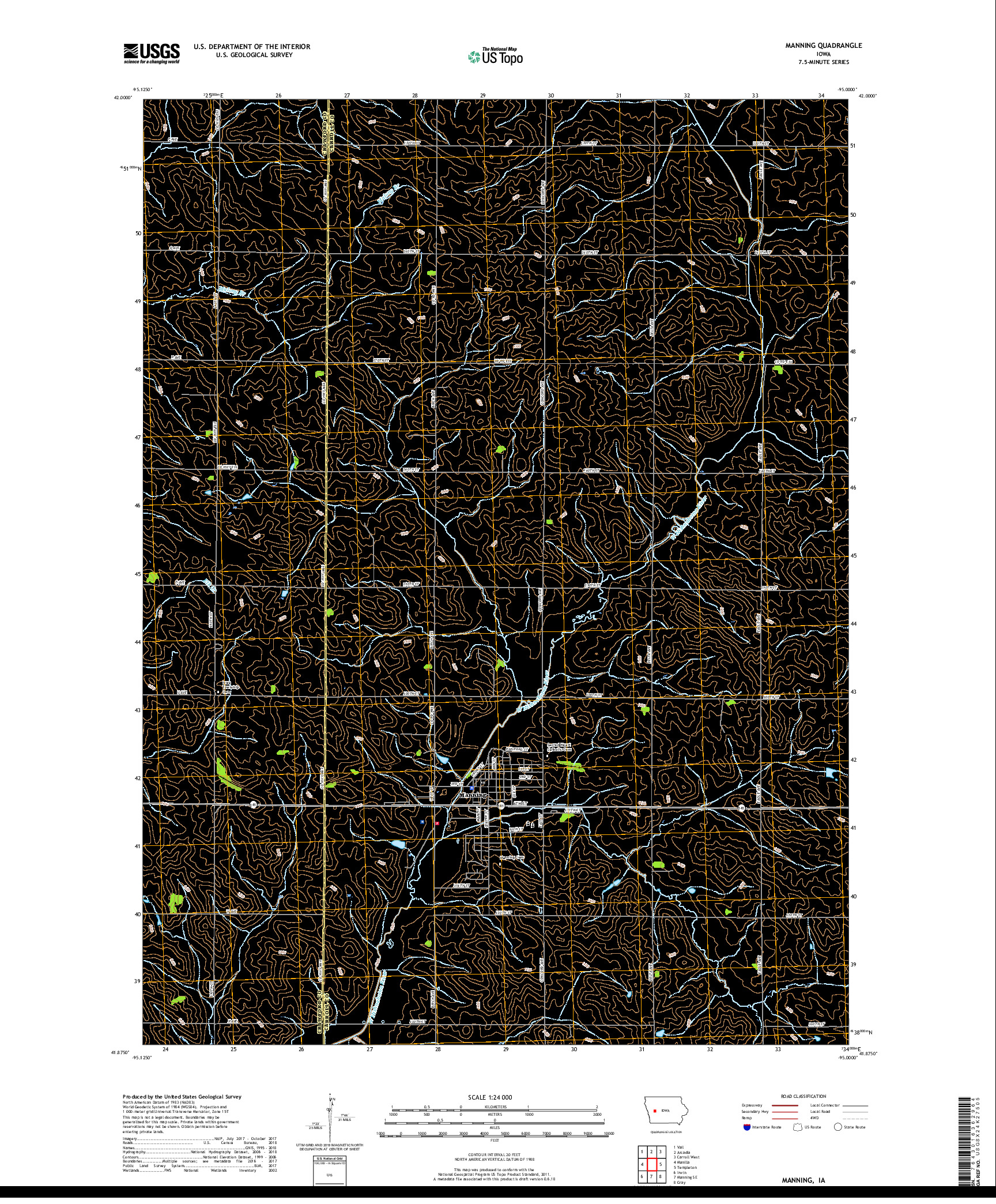 USGS US TOPO 7.5-MINUTE MAP FOR MANNING, IA 2018