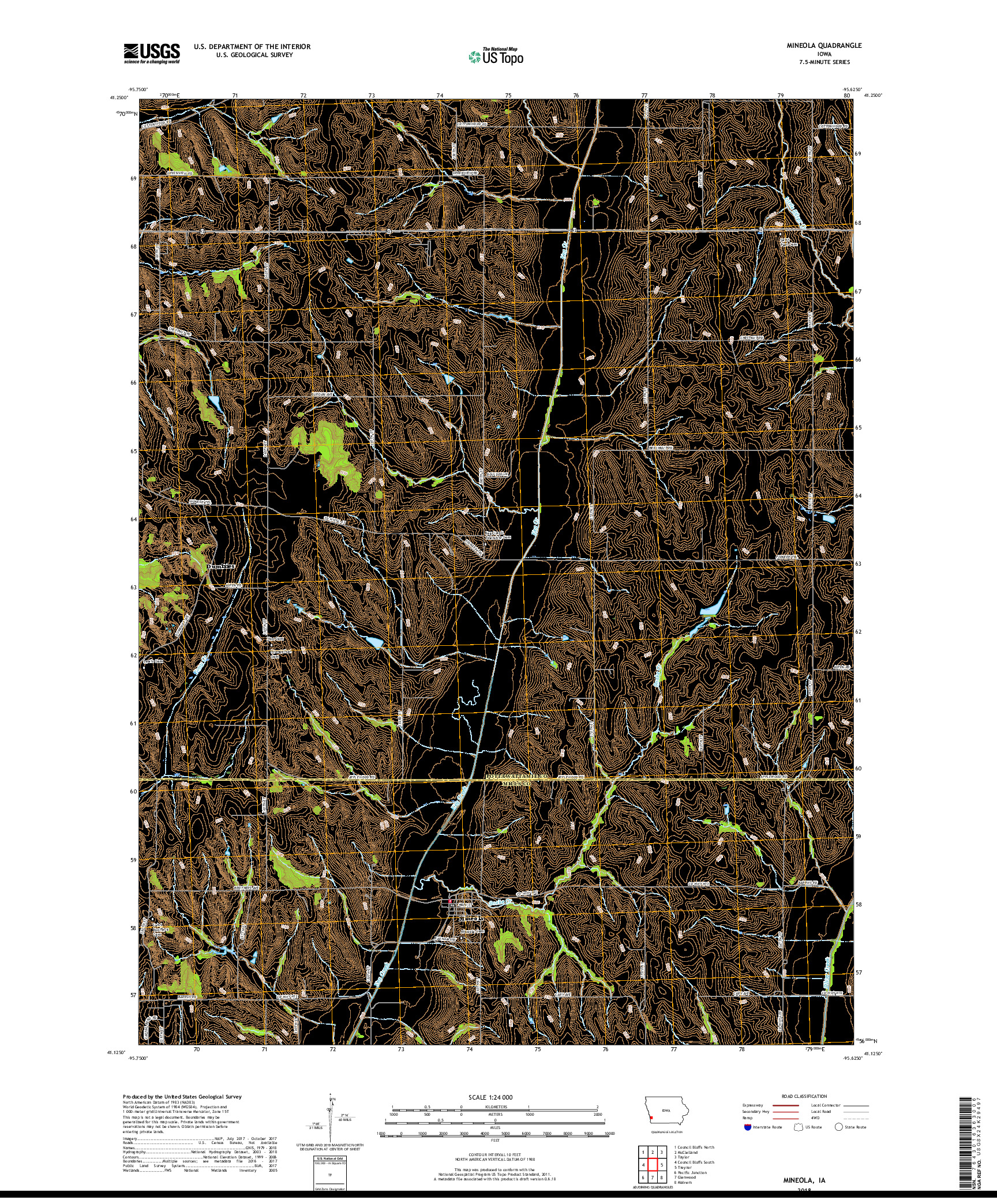 USGS US TOPO 7.5-MINUTE MAP FOR MINEOLA, IA 2018