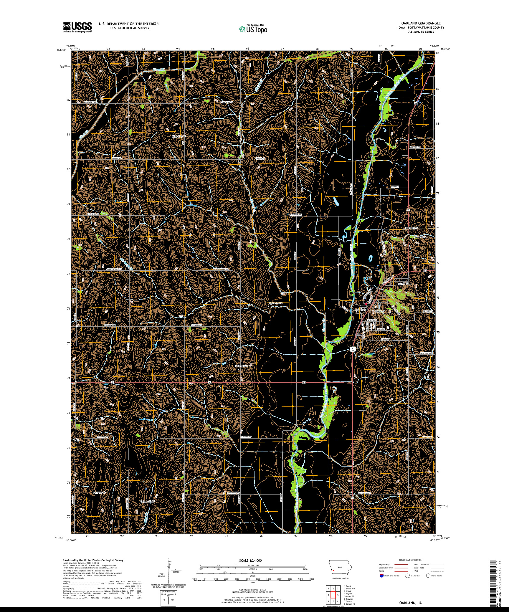 USGS US TOPO 7.5-MINUTE MAP FOR OAKLAND, IA 2018