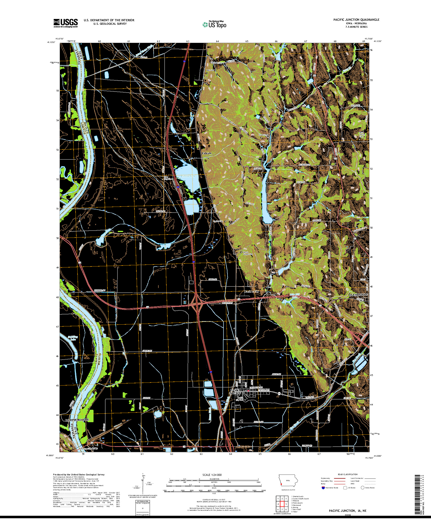 USGS US TOPO 7.5-MINUTE MAP FOR PACIFIC JUNCTION, IA,NE 2018