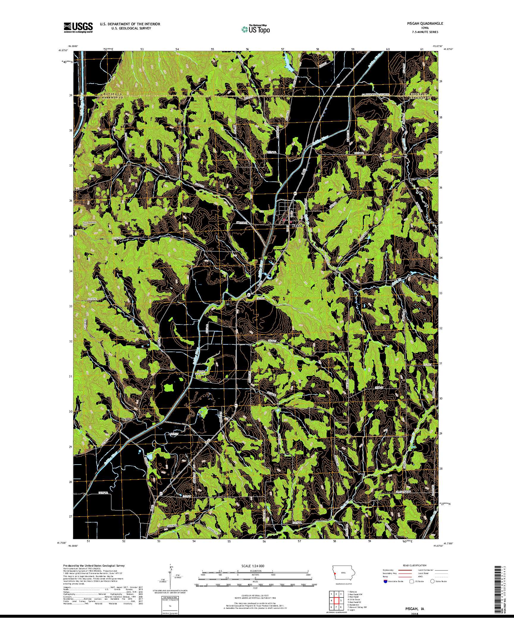 USGS US TOPO 7.5-MINUTE MAP FOR PISGAH, IA 2018
