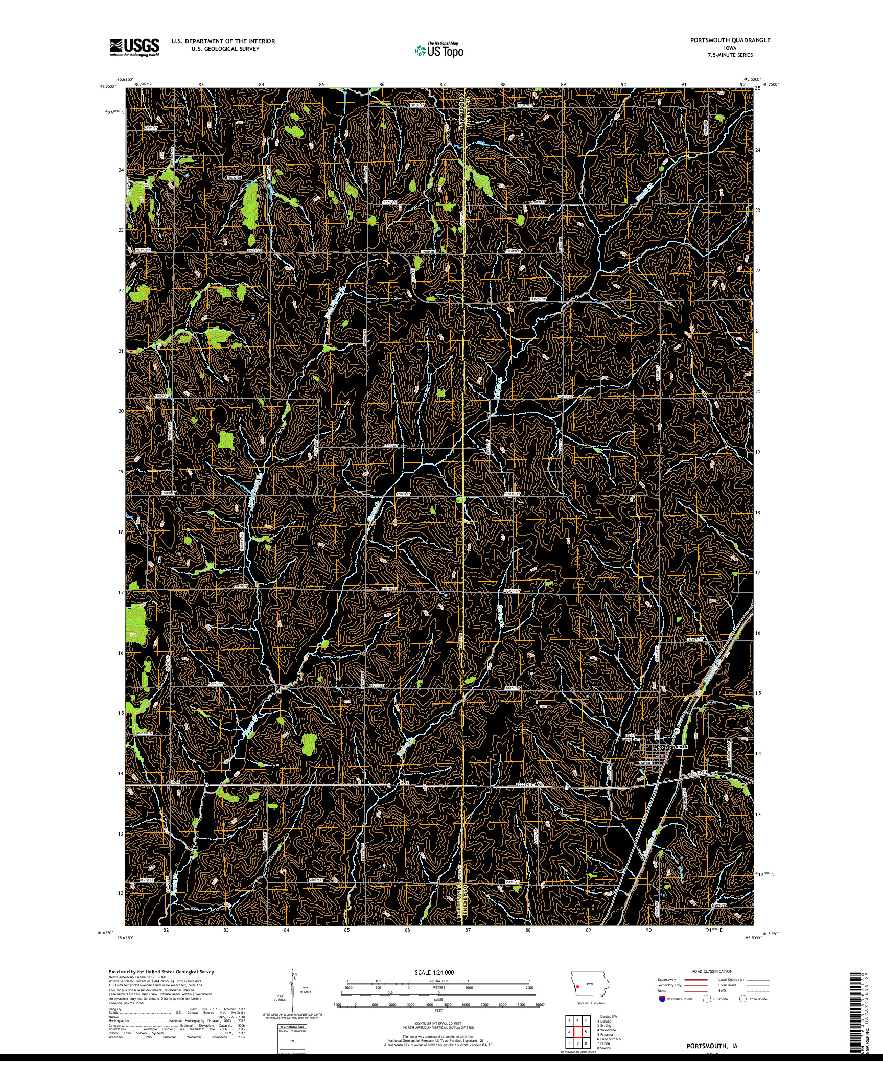 USGS US TOPO 7.5-MINUTE MAP FOR PORTSMOUTH, IA 2018