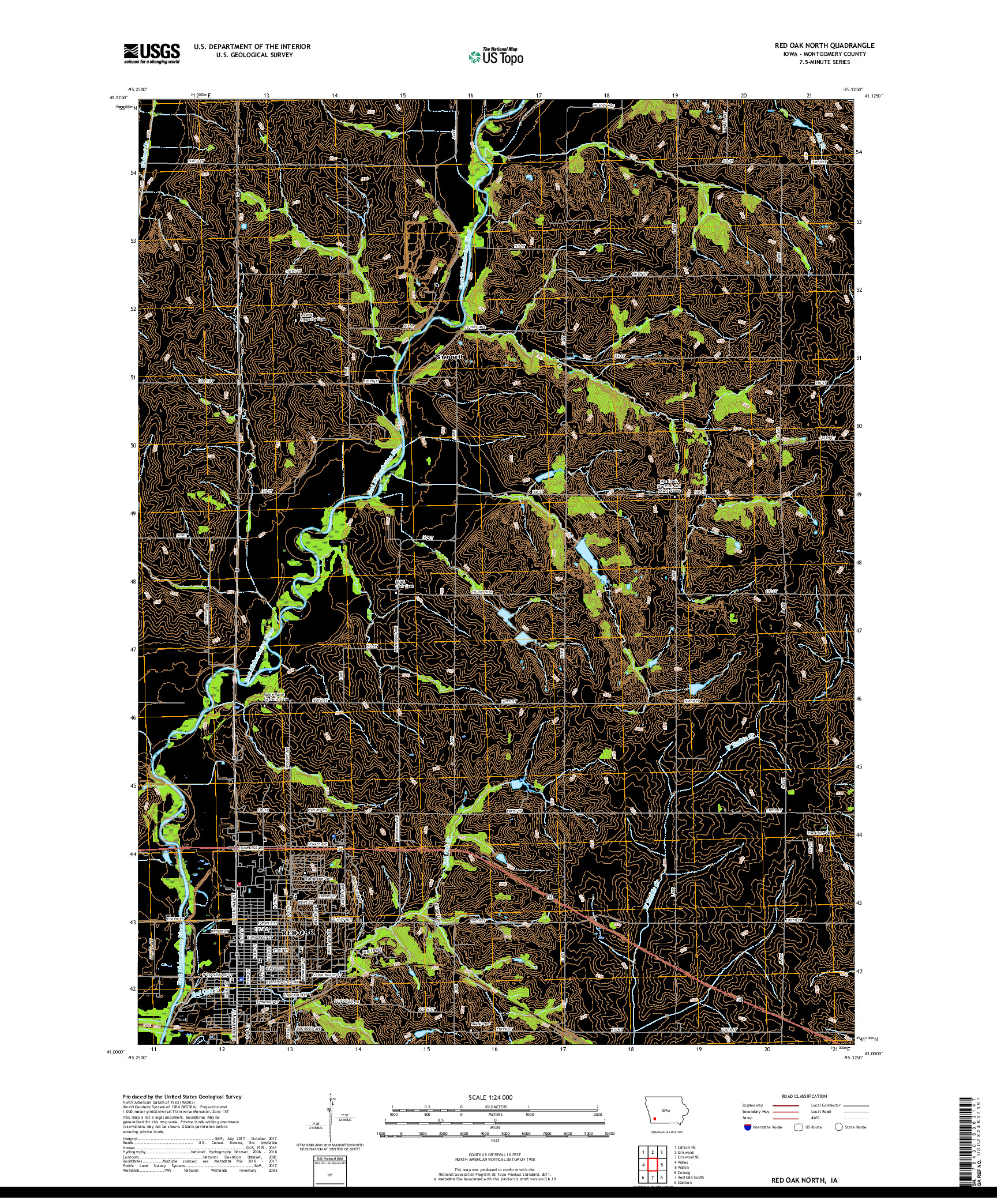 USGS US TOPO 7.5-MINUTE MAP FOR RED OAK NORTH, IA 2018