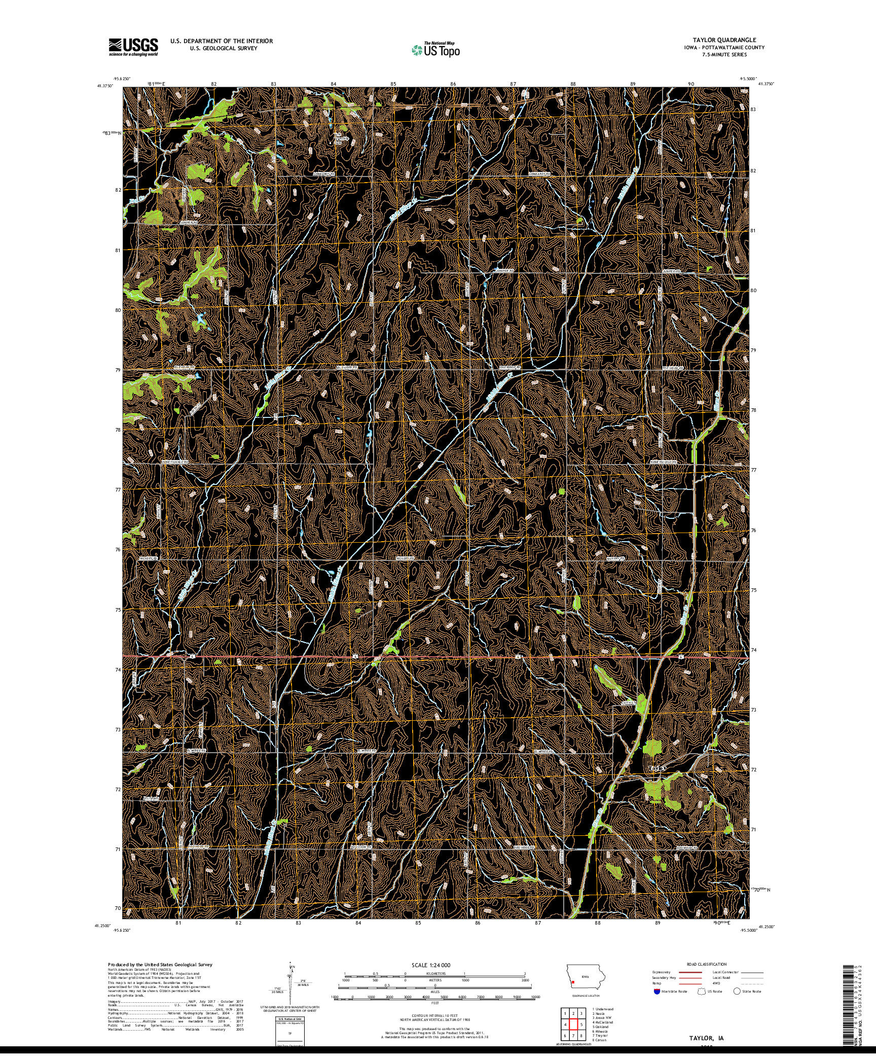 USGS US TOPO 7.5-MINUTE MAP FOR TAYLOR, IA 2018