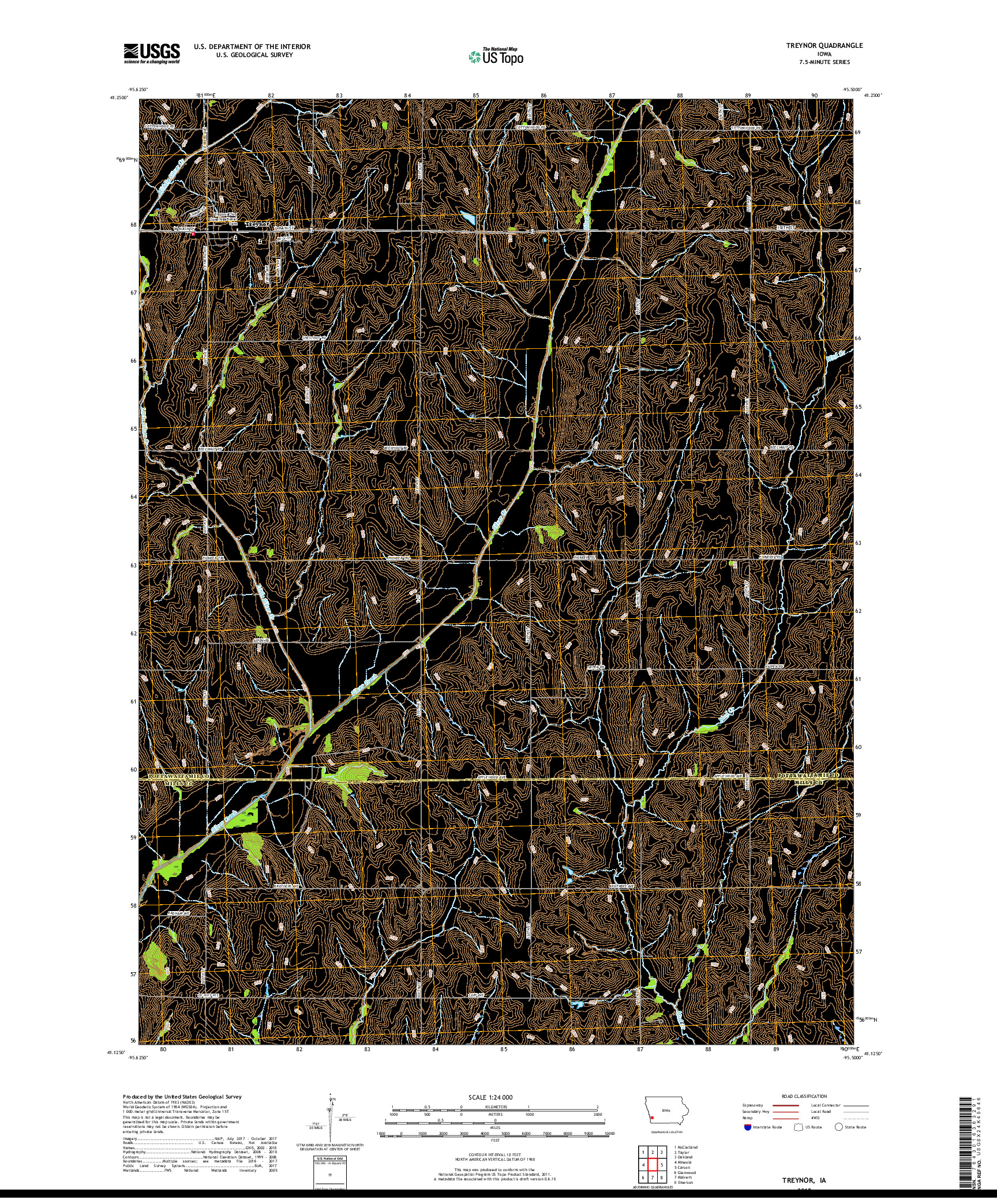 USGS US TOPO 7.5-MINUTE MAP FOR TREYNOR, IA 2018