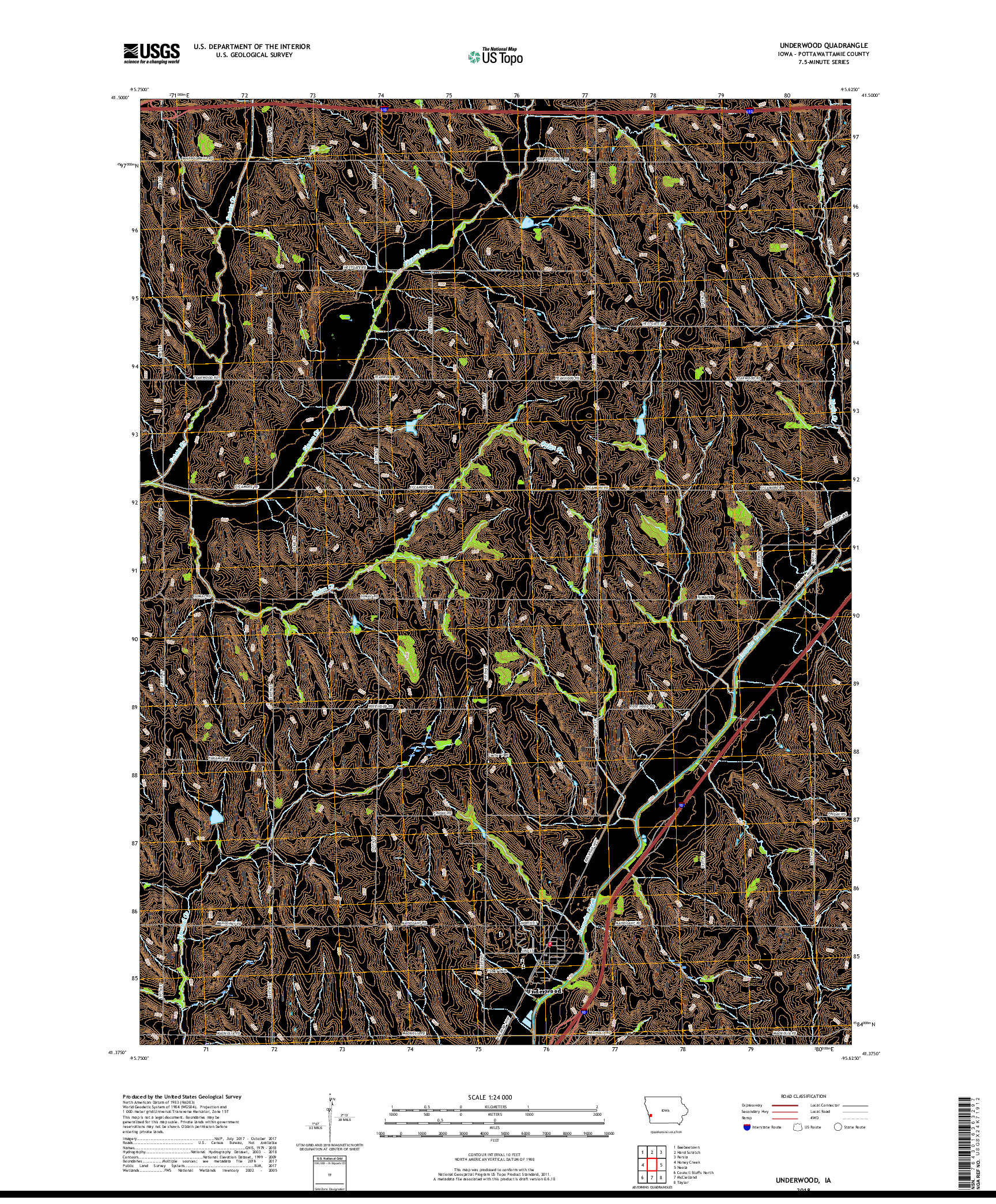 USGS US TOPO 7.5-MINUTE MAP FOR UNDERWOOD, IA 2018
