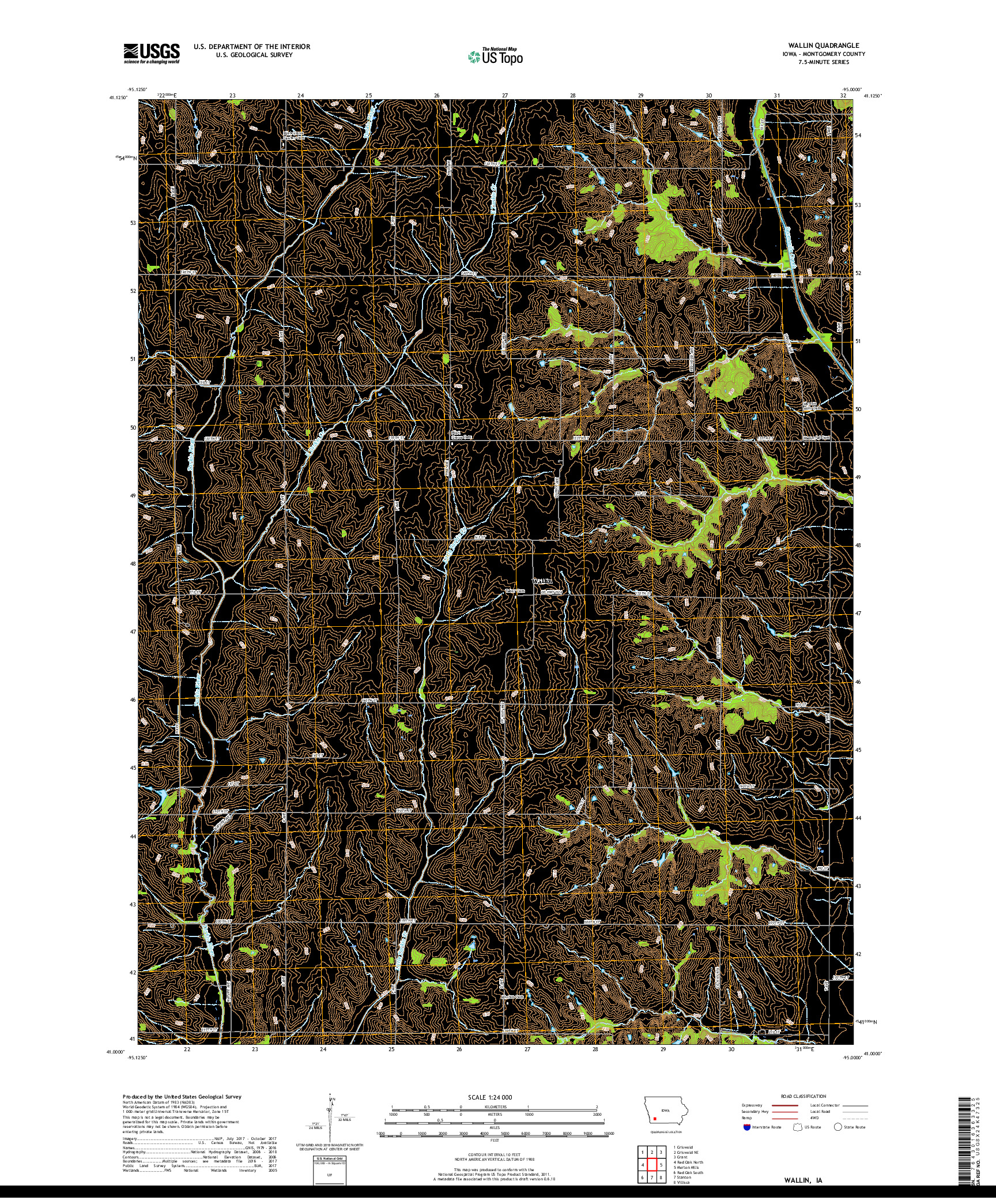 USGS US TOPO 7.5-MINUTE MAP FOR WALLIN, IA 2018