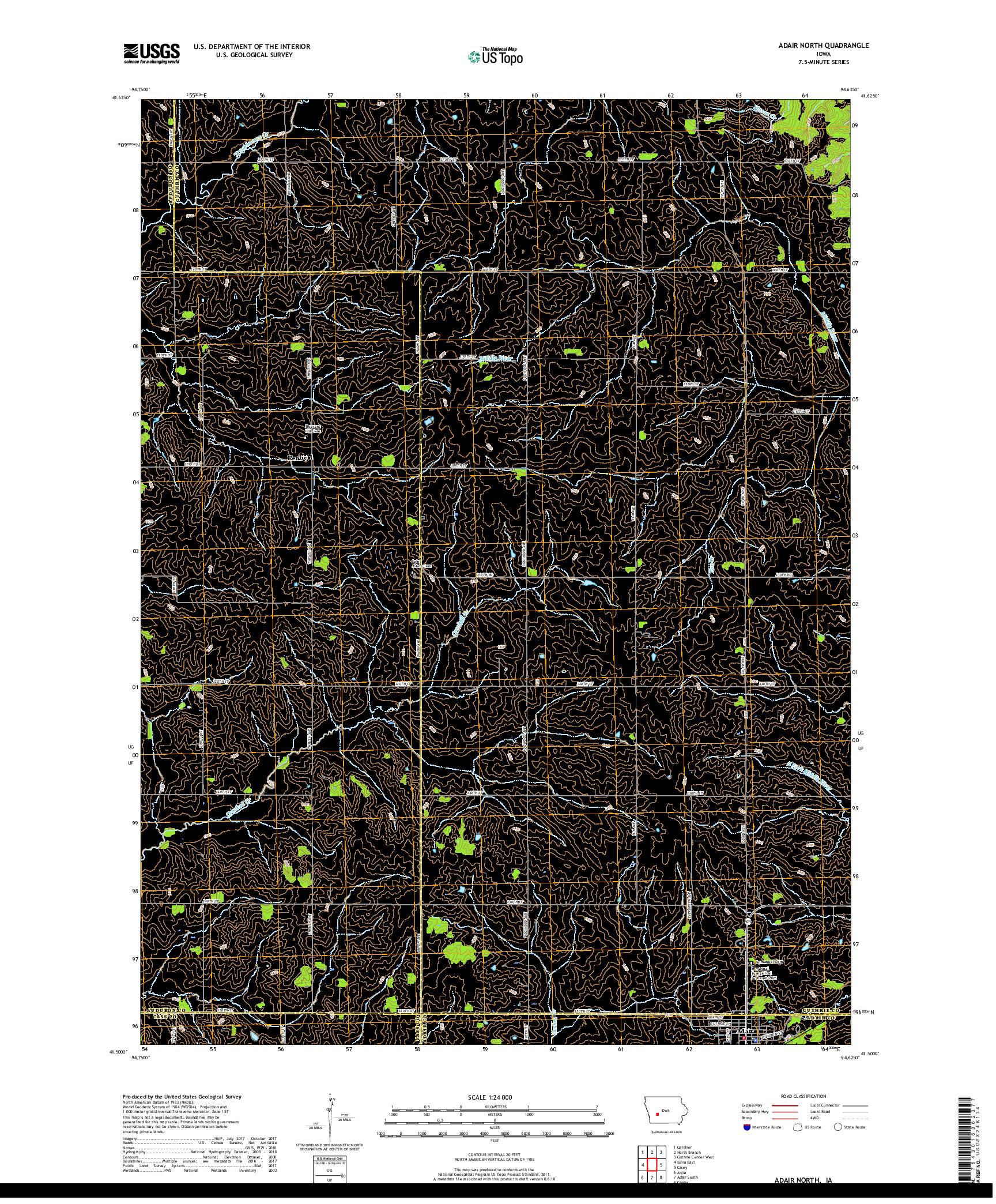 USGS US TOPO 7.5-MINUTE MAP FOR ADAIR NORTH, IA 2018