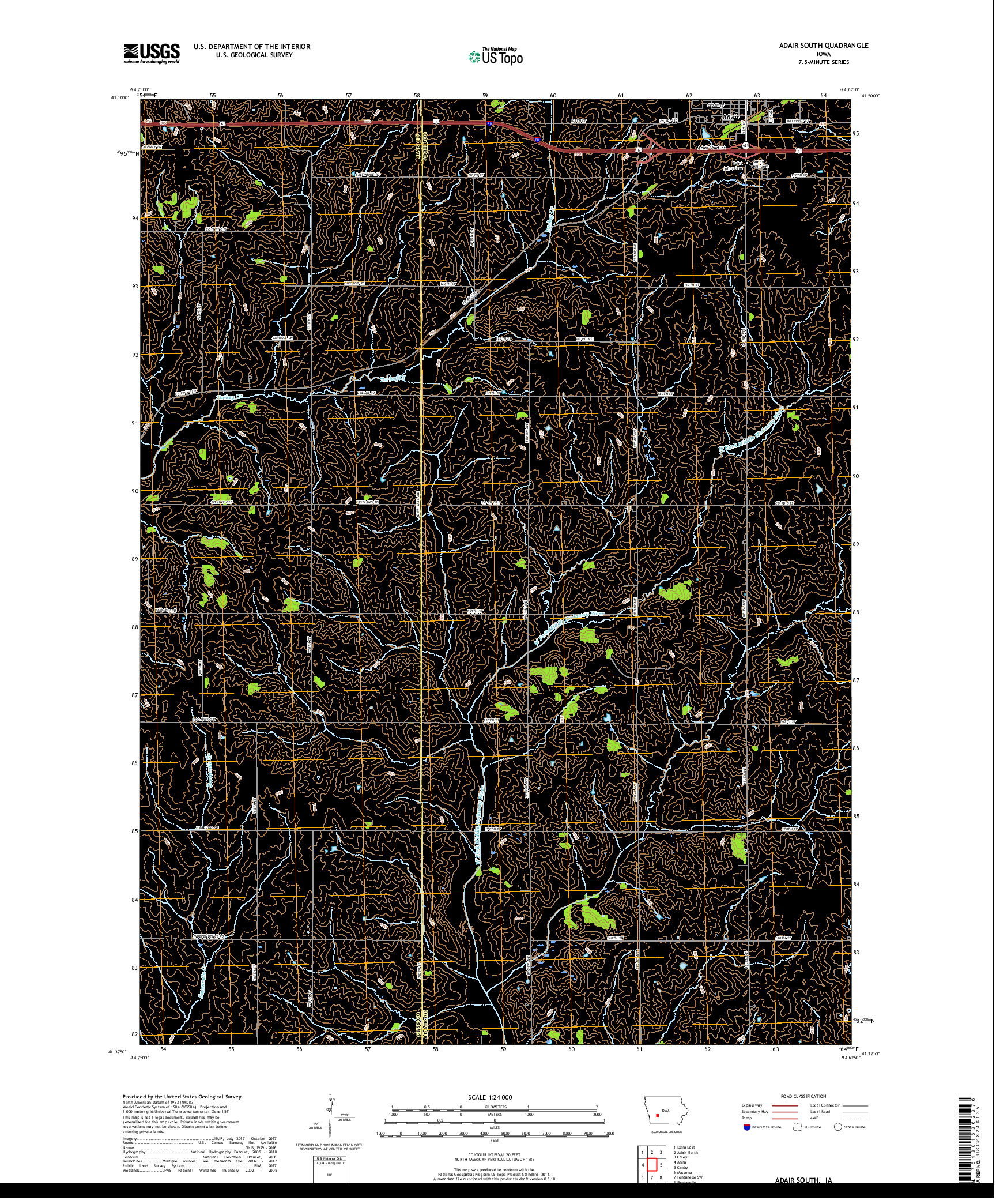 USGS US TOPO 7.5-MINUTE MAP FOR ADAIR SOUTH, IA 2018