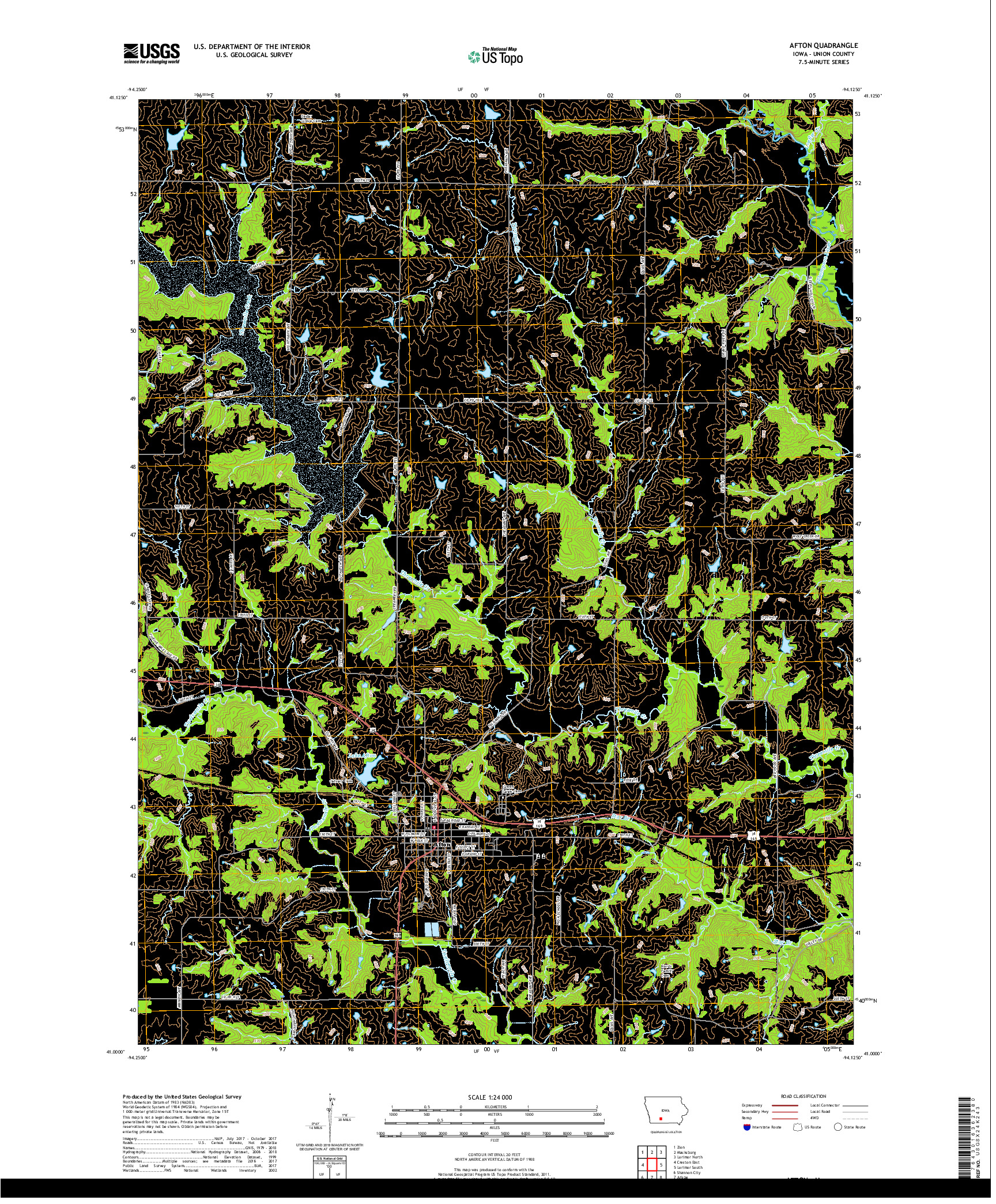 USGS US TOPO 7.5-MINUTE MAP FOR AFTON, IA 2018