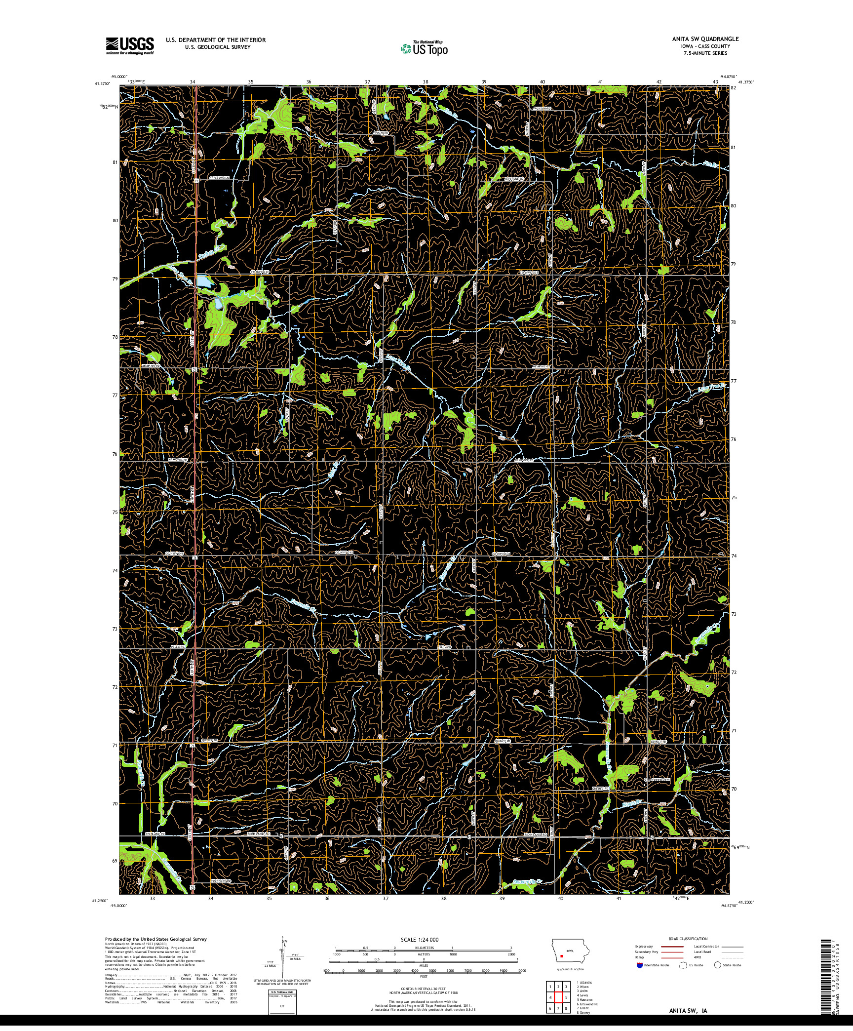 USGS US TOPO 7.5-MINUTE MAP FOR ANITA SW, IA 2018