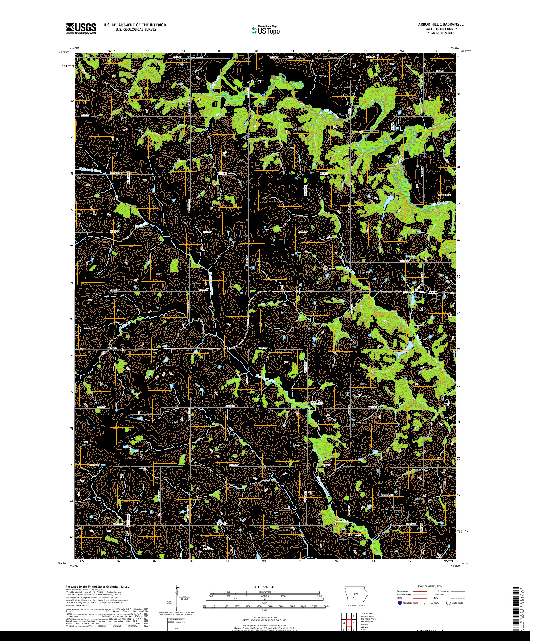 USGS US TOPO 7.5-MINUTE MAP FOR ARBOR HILL, IA 2018