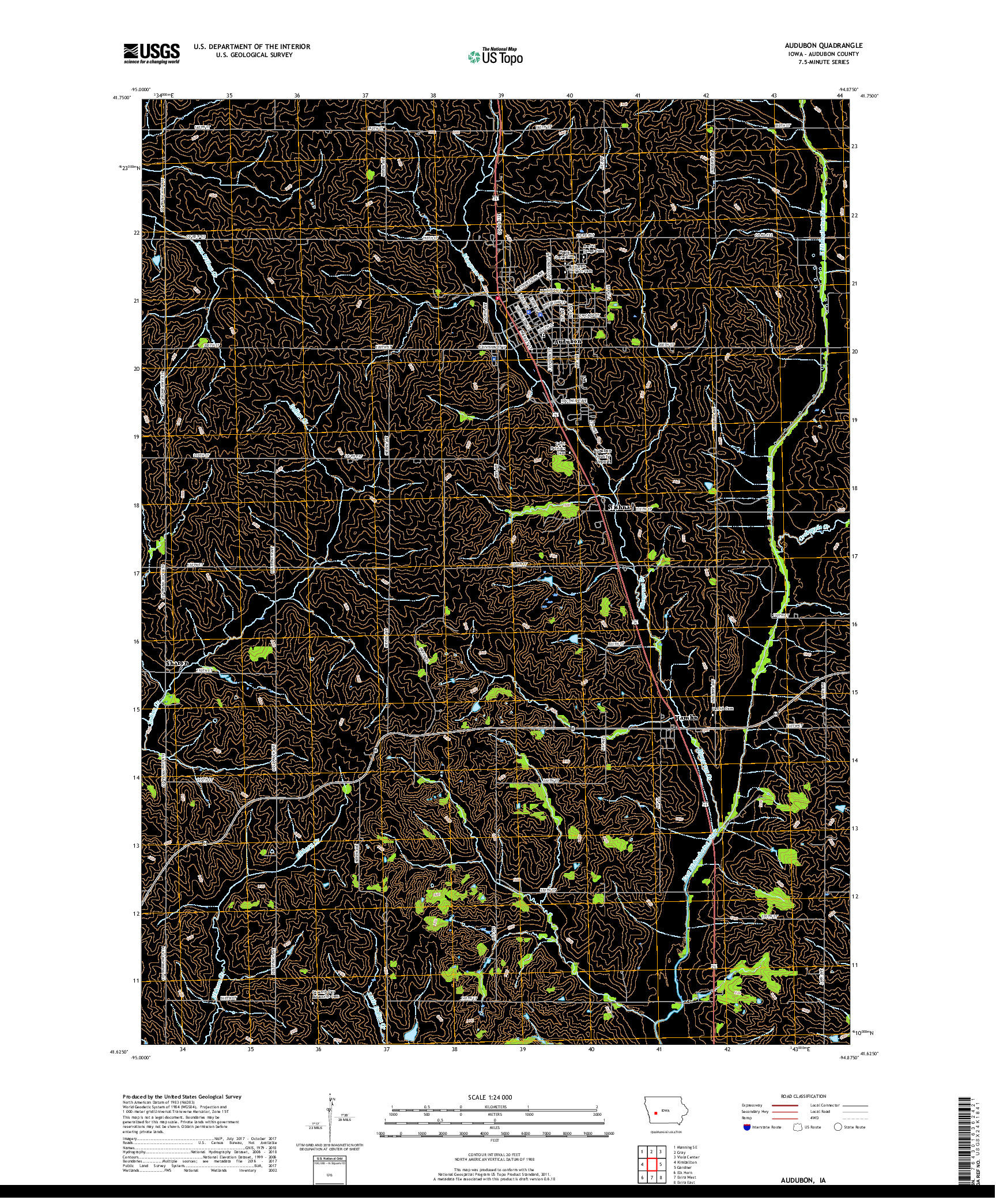 USGS US TOPO 7.5-MINUTE MAP FOR AUDUBON, IA 2018