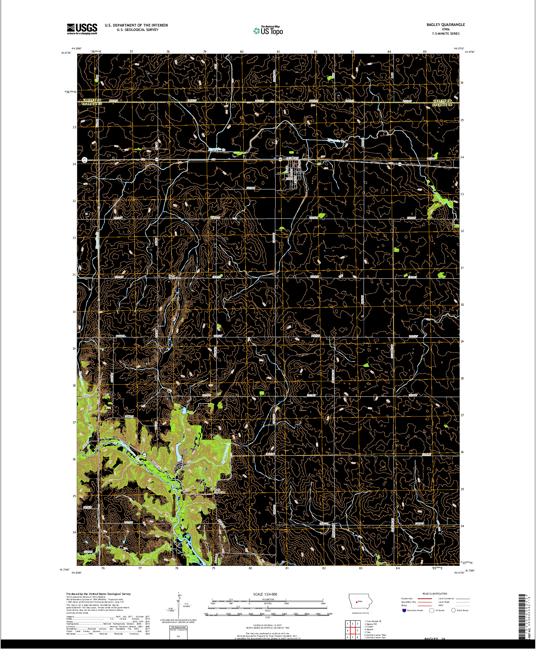 USGS US TOPO 7.5-MINUTE MAP FOR BAGLEY, IA 2018