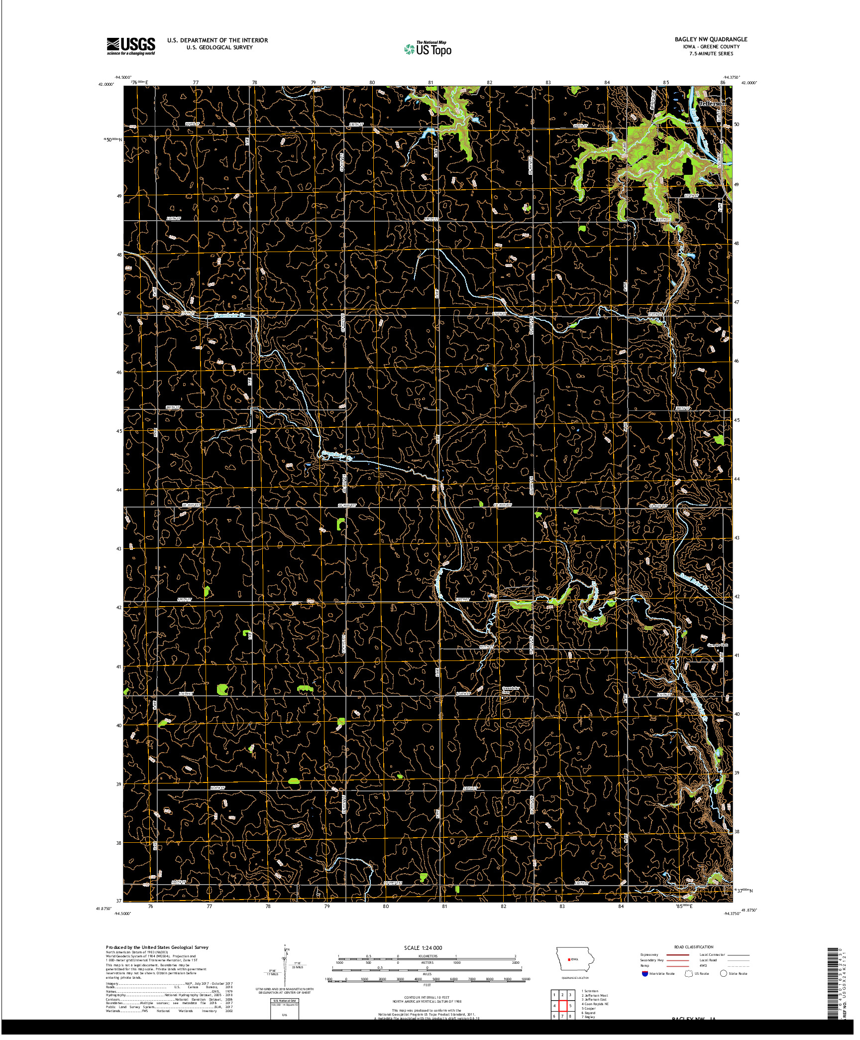 USGS US TOPO 7.5-MINUTE MAP FOR BAGLEY NW, IA 2018