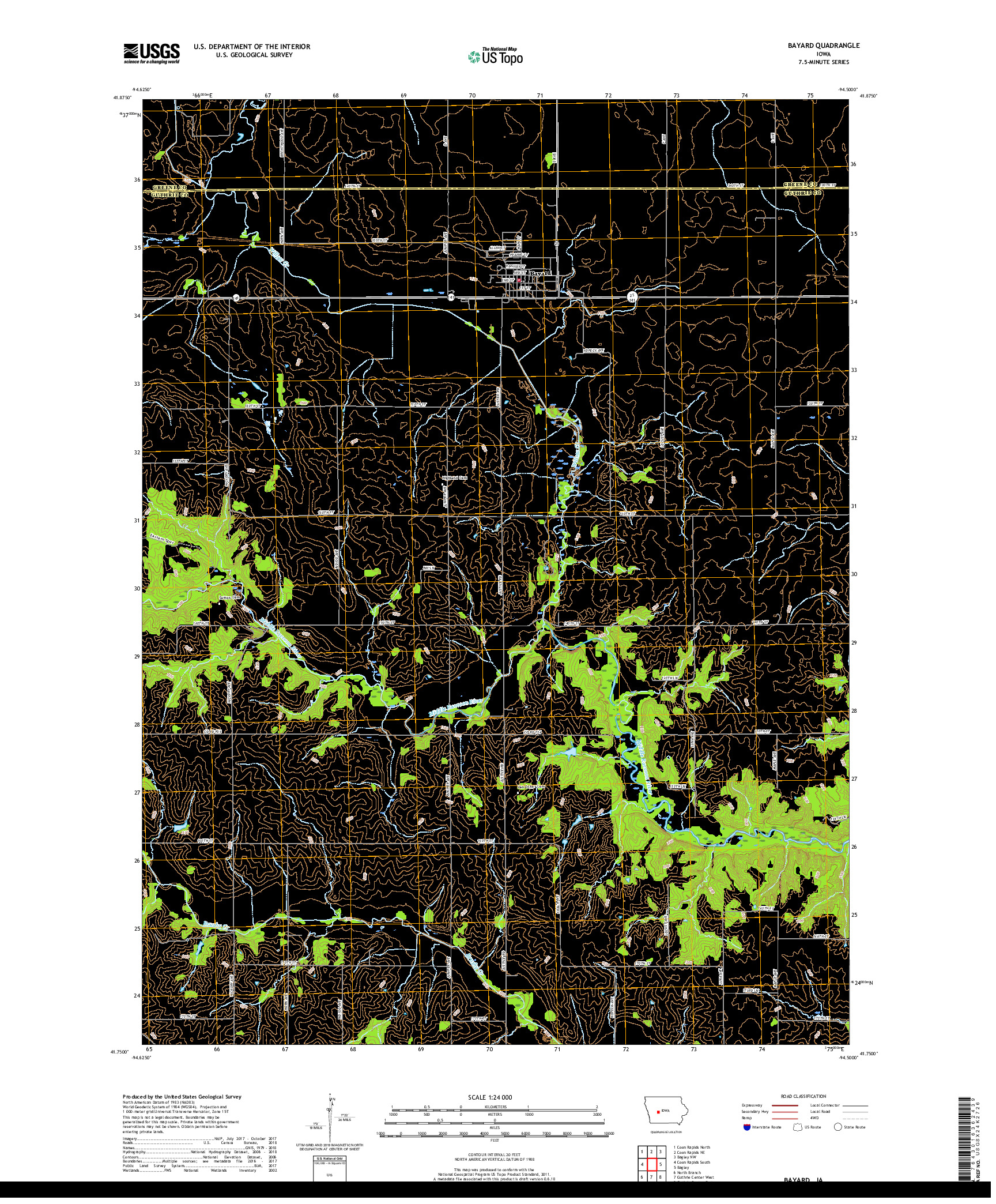 USGS US TOPO 7.5-MINUTE MAP FOR BAYARD, IA 2018