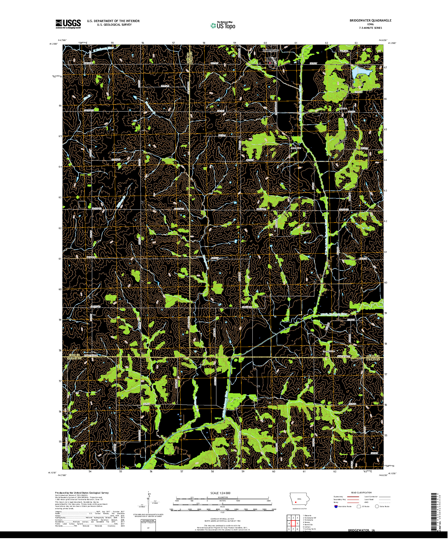 USGS US TOPO 7.5-MINUTE MAP FOR BRIDGEWATER, IA 2018