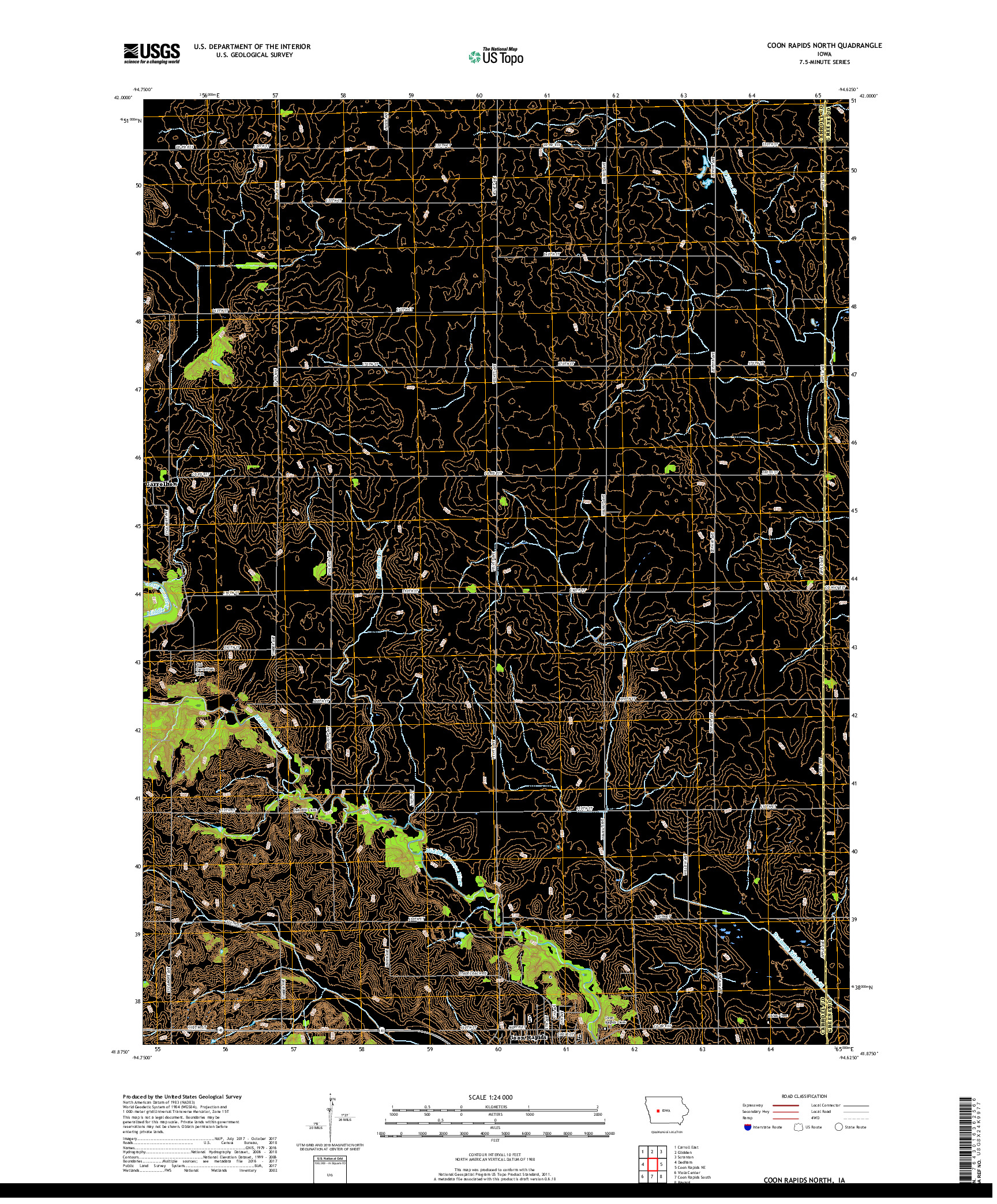 USGS US TOPO 7.5-MINUTE MAP FOR COON RAPIDS NORTH, IA 2018