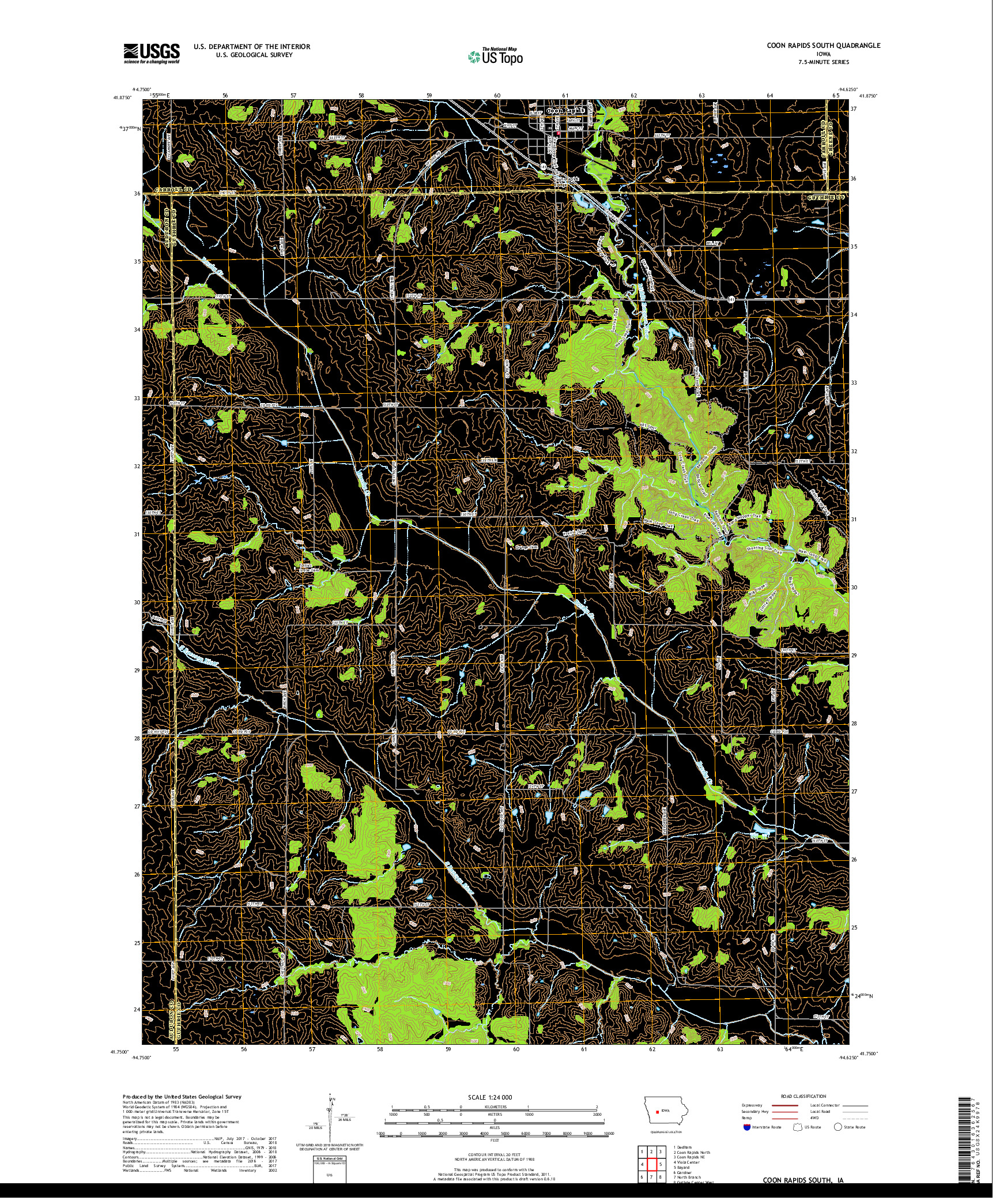 USGS US TOPO 7.5-MINUTE MAP FOR COON RAPIDS SOUTH, IA 2018